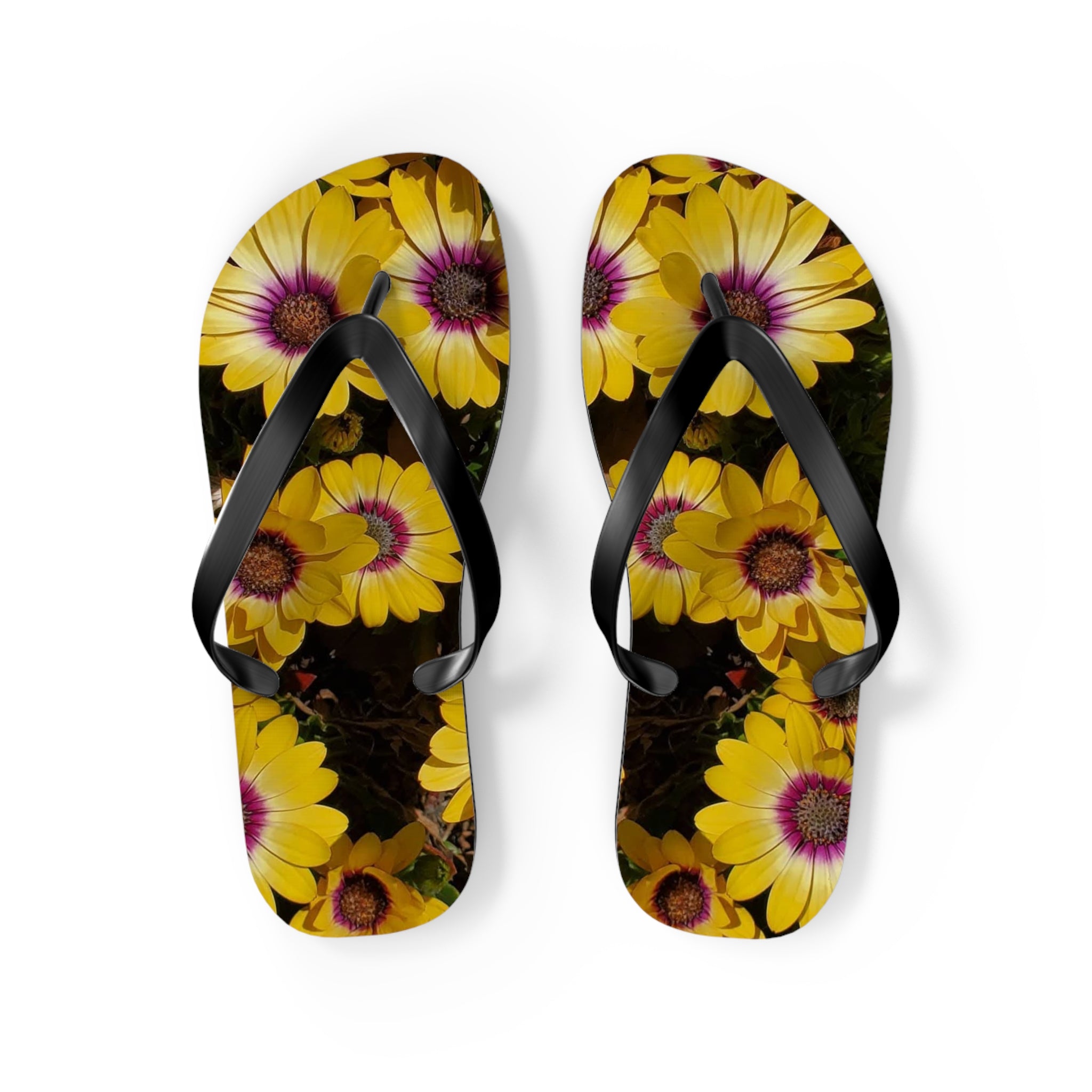 Chanclas amarillas con margaritas - Sandalias florales de playa