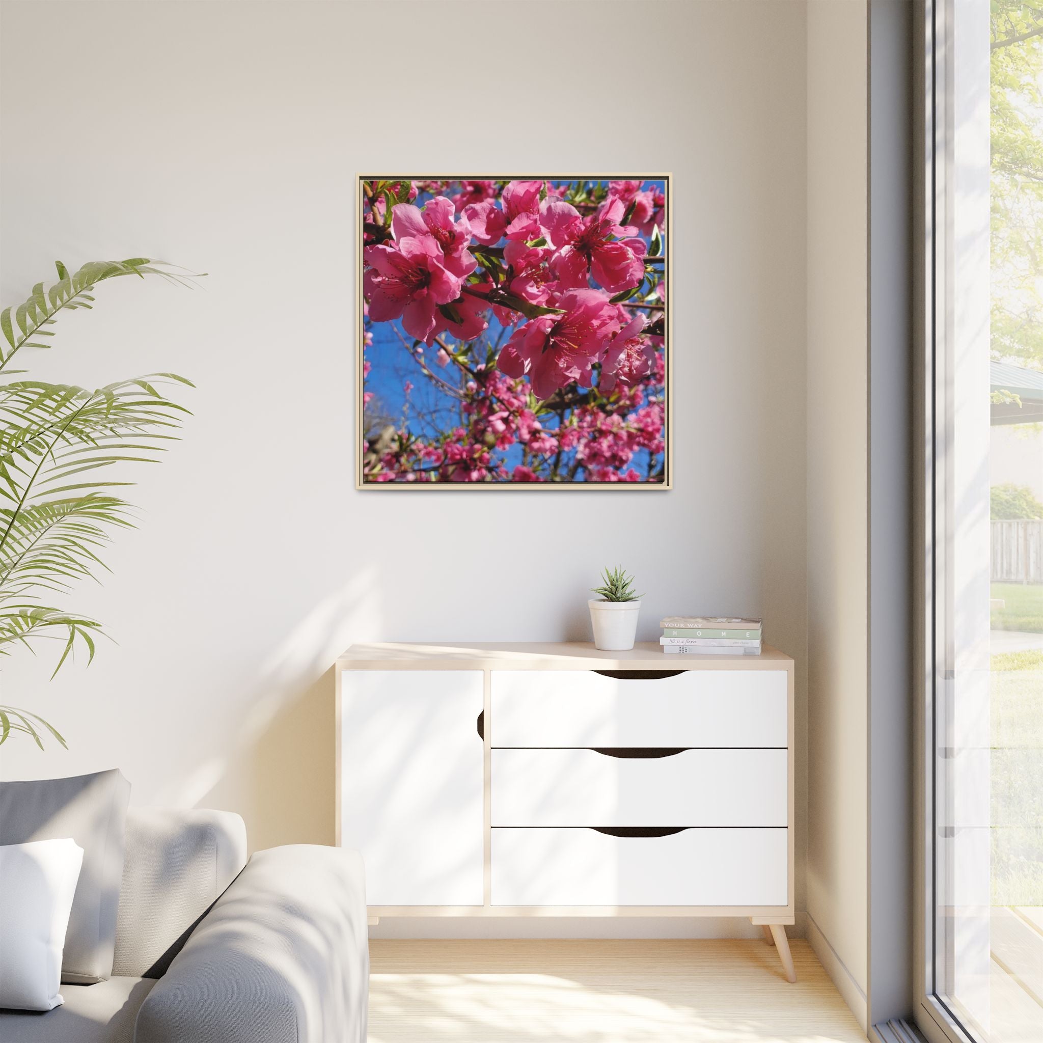 Pink Peach Blossom Framed Canvas Print