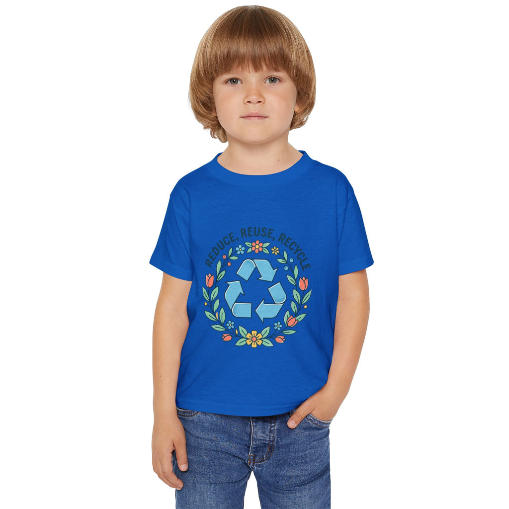 Camiseta de niño pequeño - Símbolo de reciclaje floral "Reducir, Reutilizar, Reciclar"