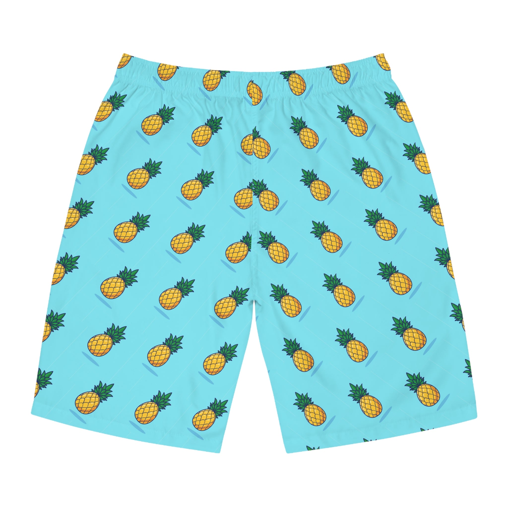 Pineapple Print Board Shorts — Tropical Blue Swim Trunks
