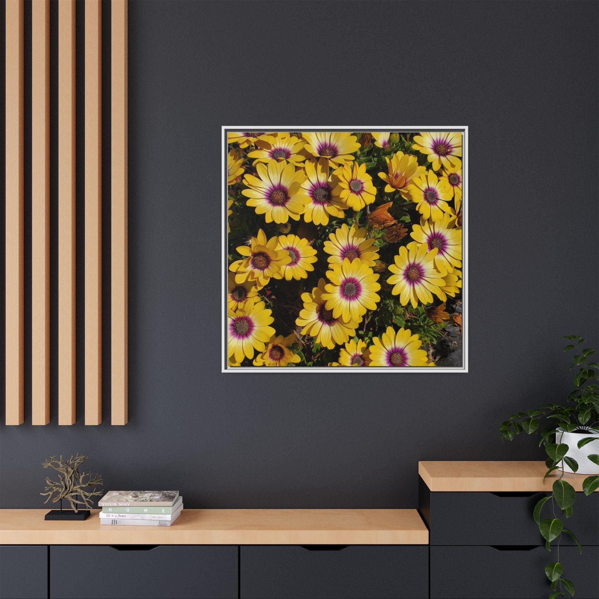 Cuadro de pared de lienzo con margaritas amarillas — Impresión floral mate vibrante