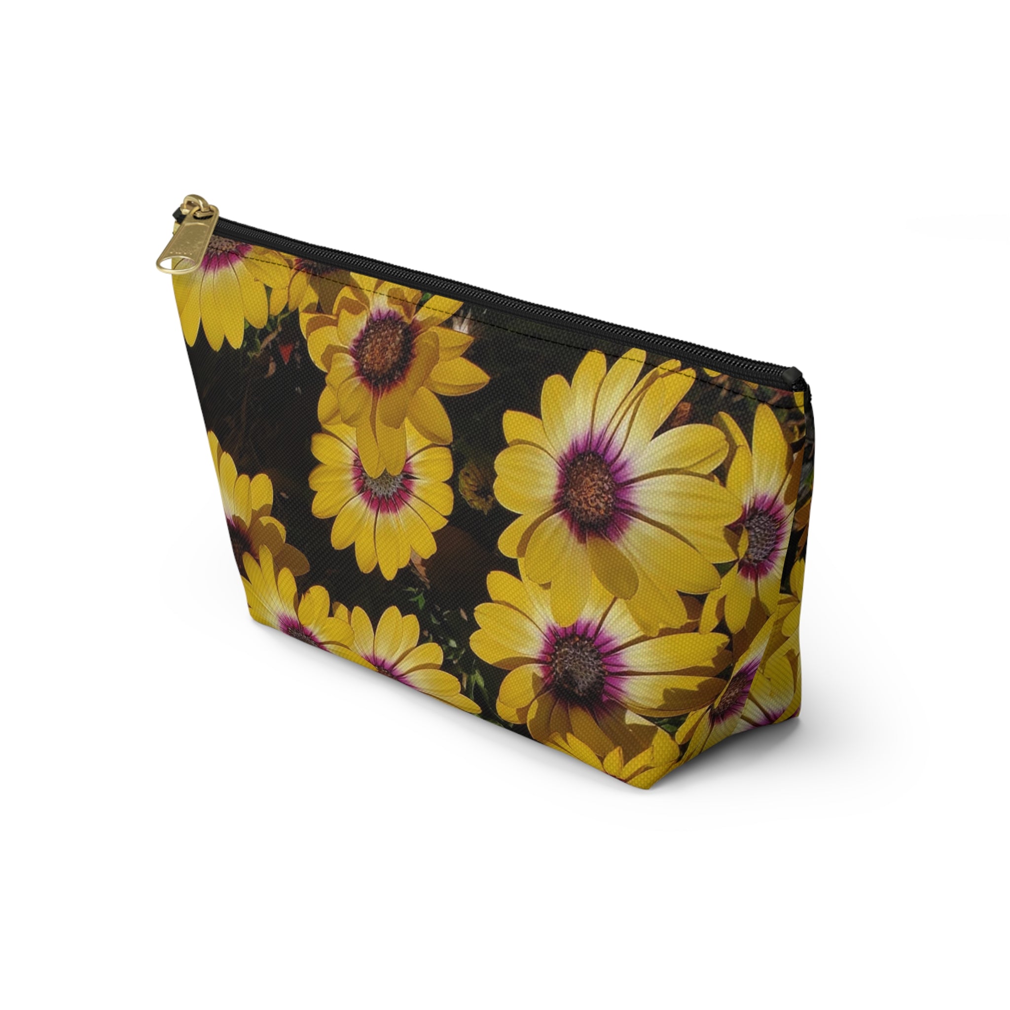 Yellow Daisy Floral Accessory Pouch — T‑Bottom Cosmetic Bag