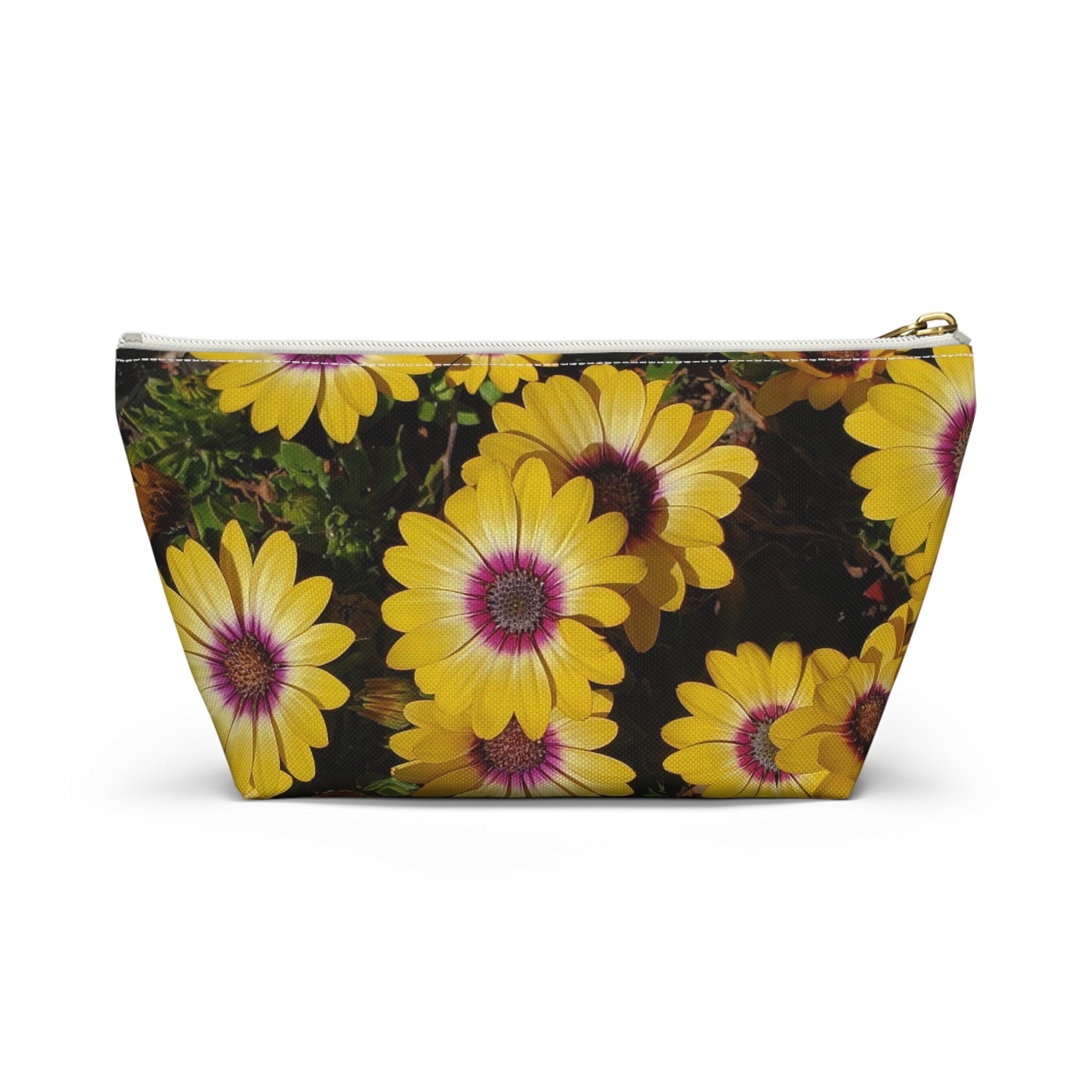 Yellow Daisy Floral Accessory Pouch — T‑Bottom Cosmetic Bag