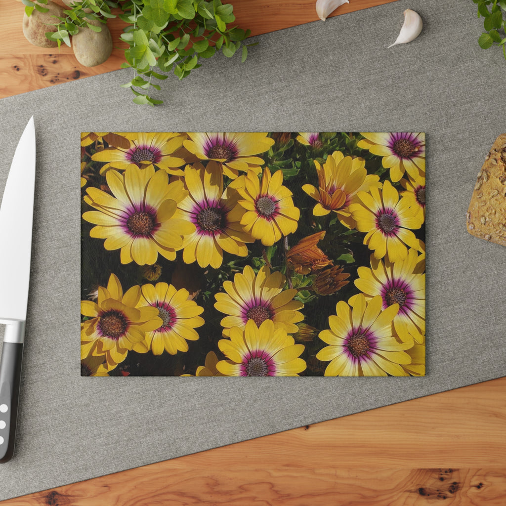 Glass Cutting Board - Yellow Daisy Floral Tempered Glass Chopping Board