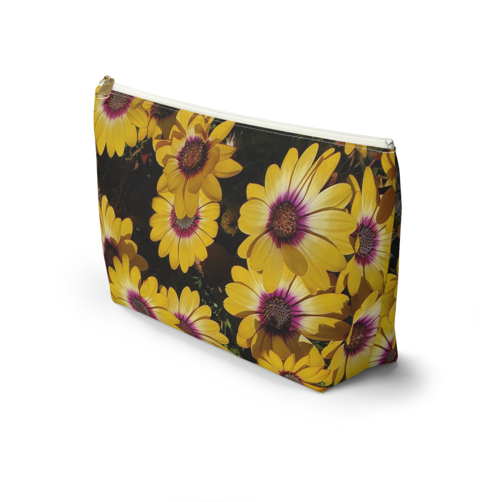 Yellow Daisy Floral Accessory Pouch — T‑Bottom Cosmetic Bag