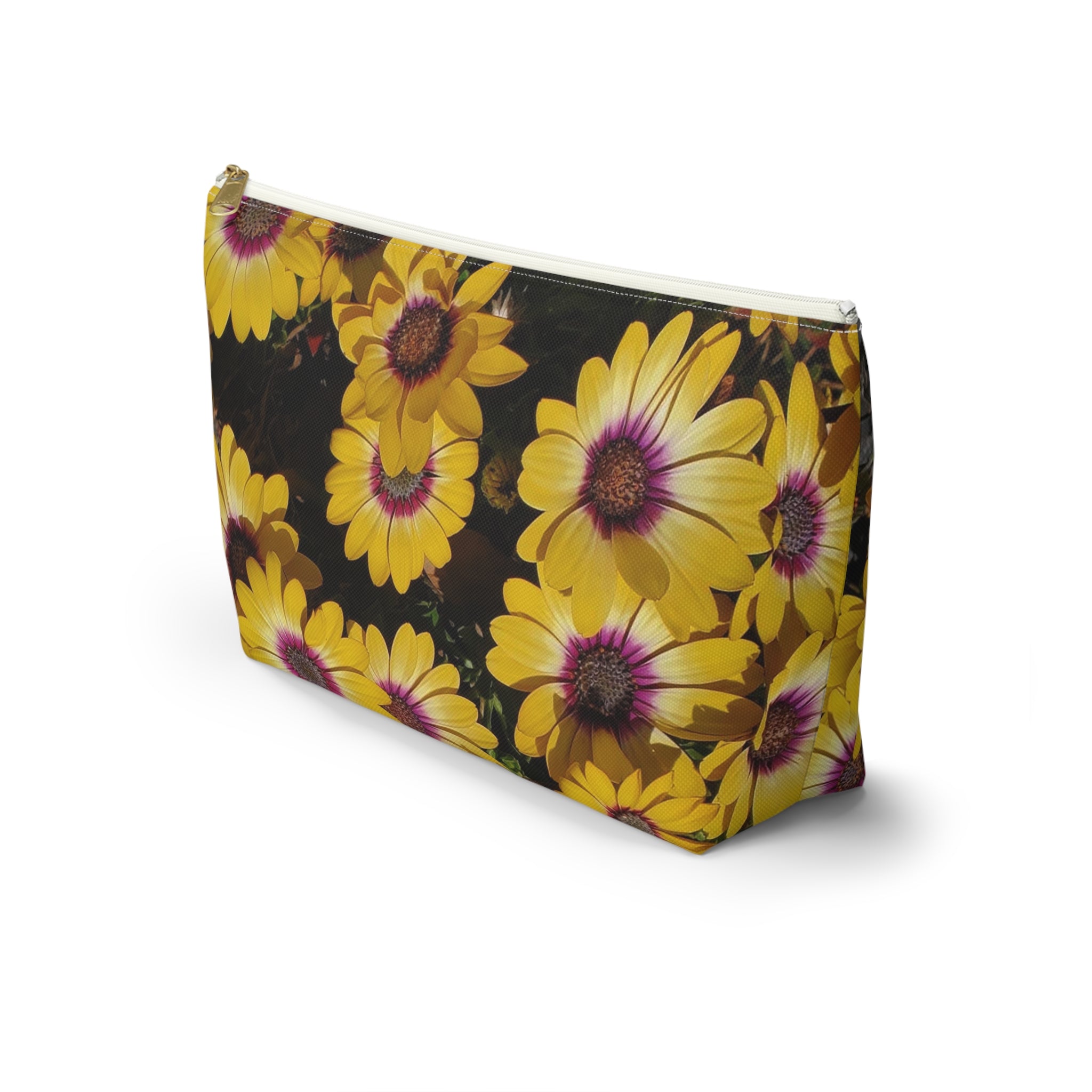 Yellow Daisy Floral Accessory Pouch — T‑Bottom Cosmetic Bag