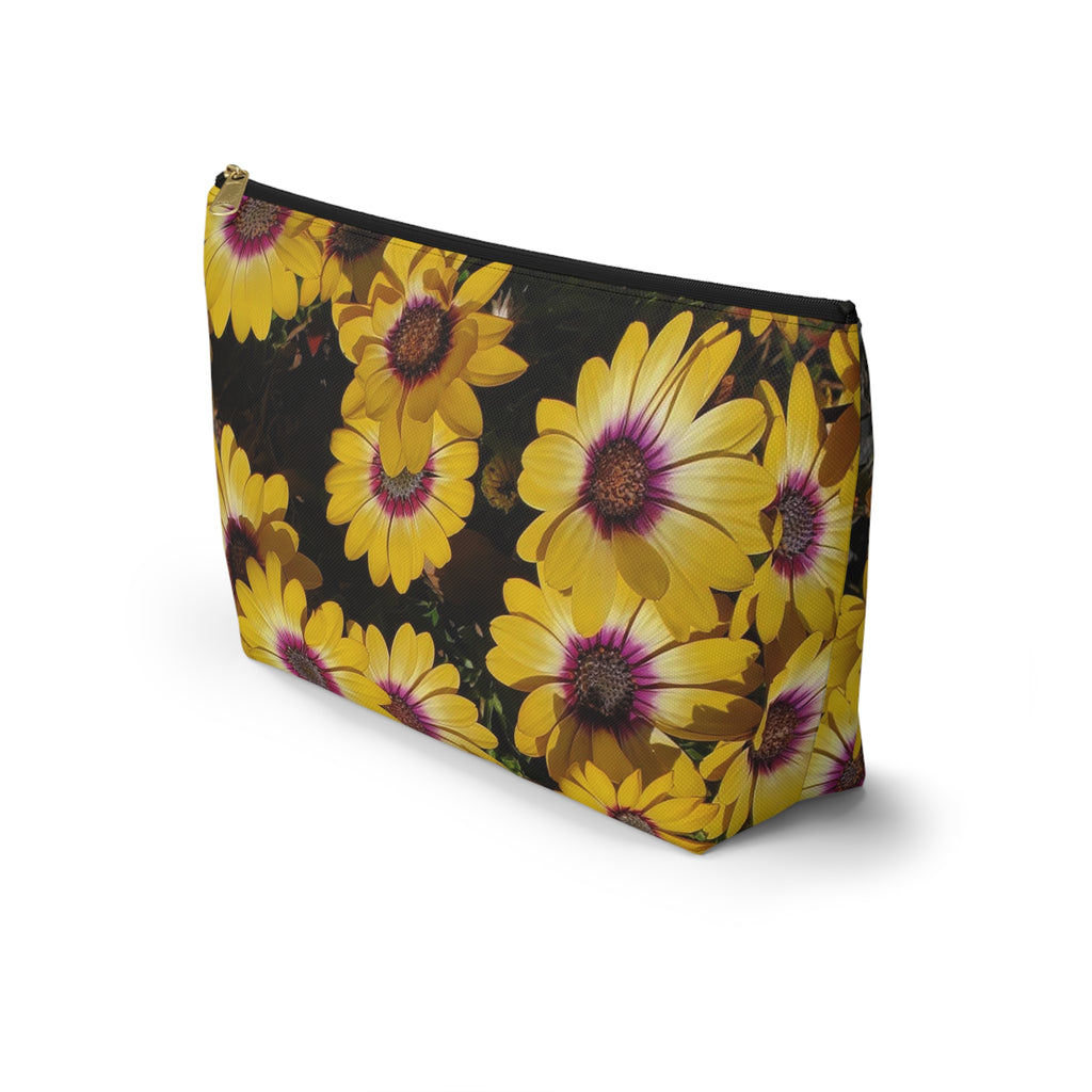 Yellow Daisy Floral Accessory Pouch — T‑Bottom Cosmetic Bag