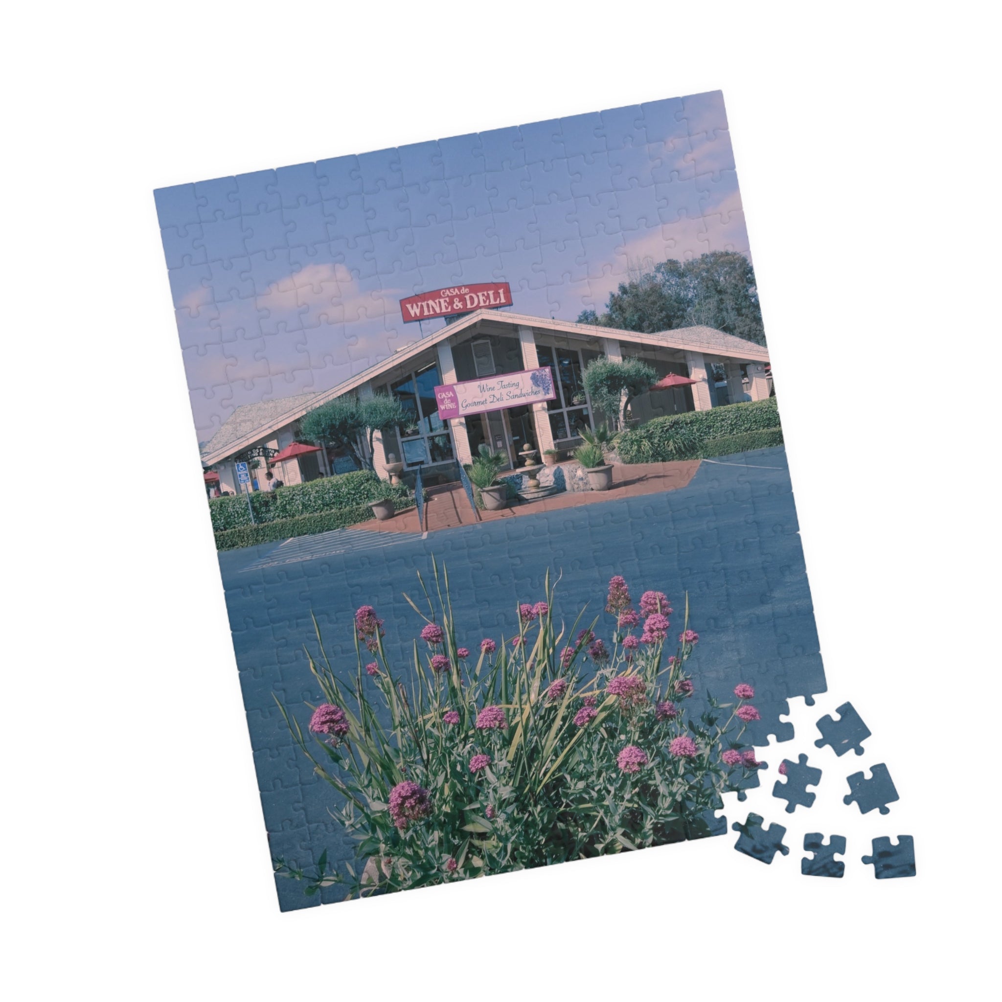 Vintage Oceanside Pavilion Photo Puzzle, 110-1014 Piece Jigsaw | Scenic Floral Foreground