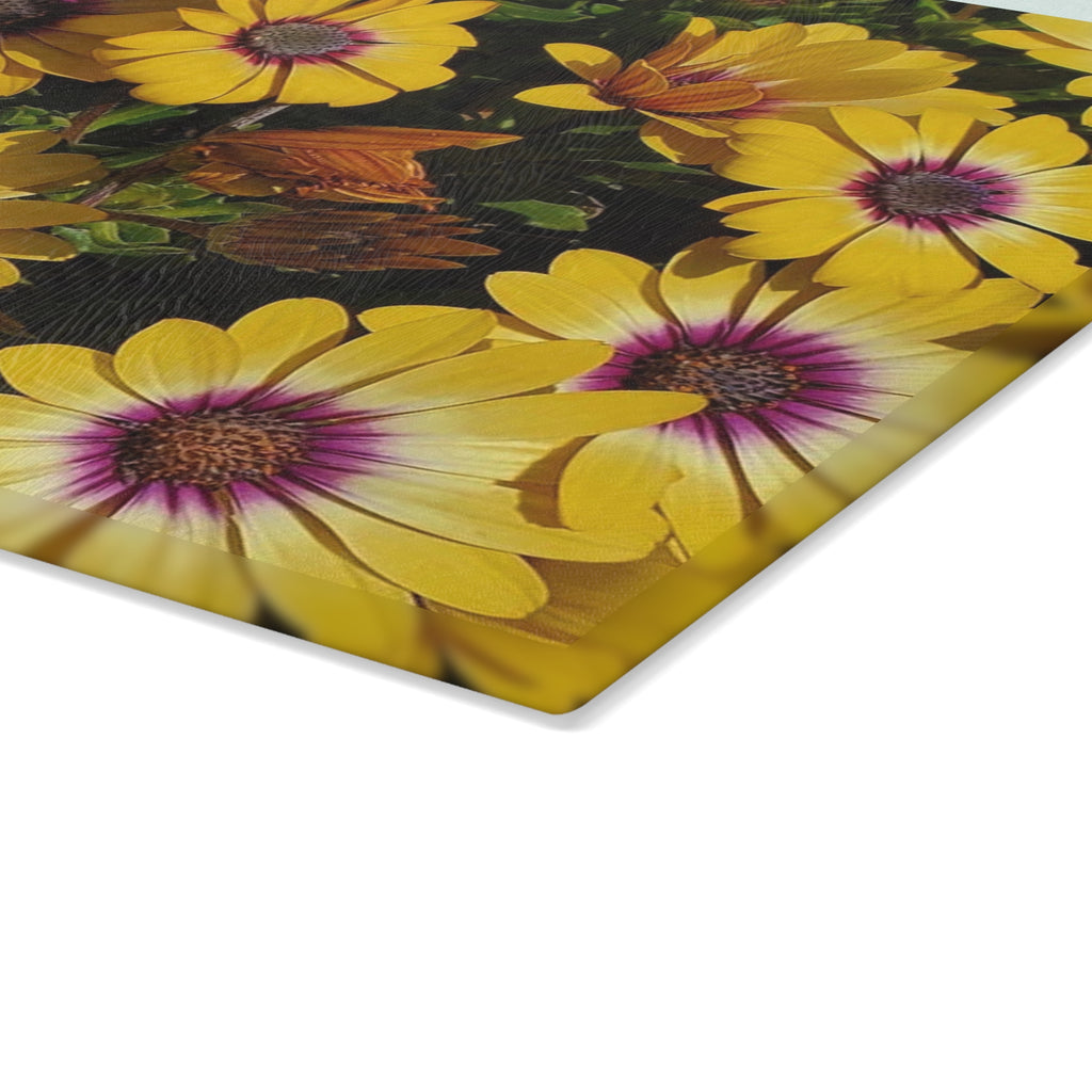 Glass Cutting Board - Yellow Daisy Floral Tempered Glass Chopping Board