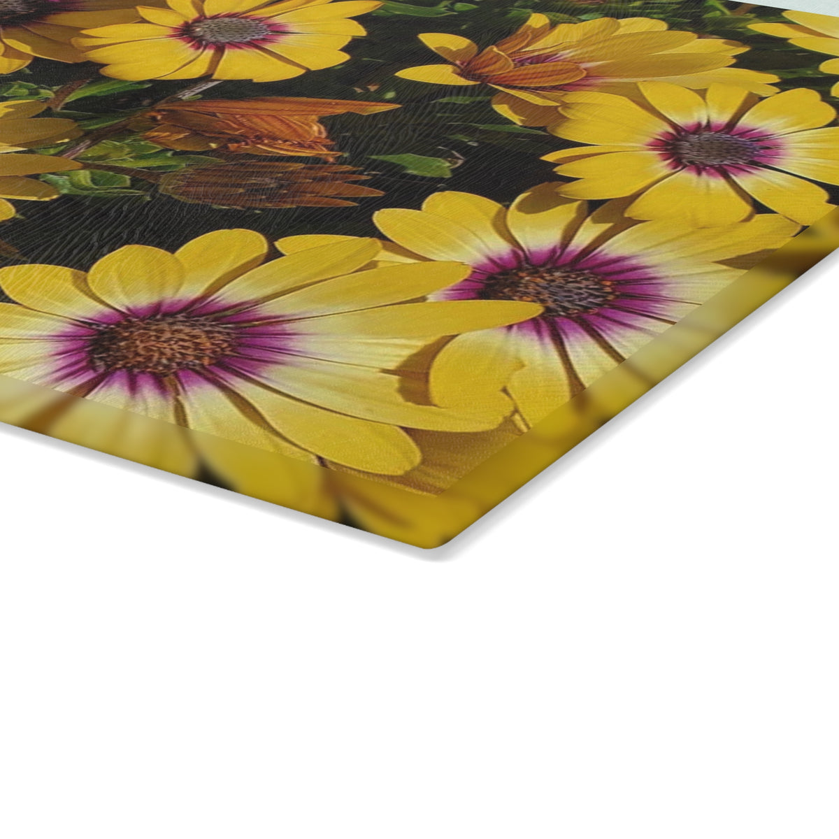 Glass Cutting Board - Yellow Daisy Floral Tempered Glass Chopping Board