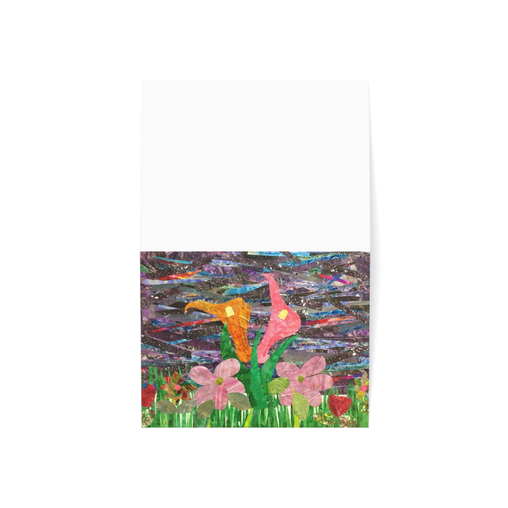 Tarjetas de Felicitación con Collage Floral — Paquete de 1/10/30/50 (Diseño Lirio de Cala y Margarita)