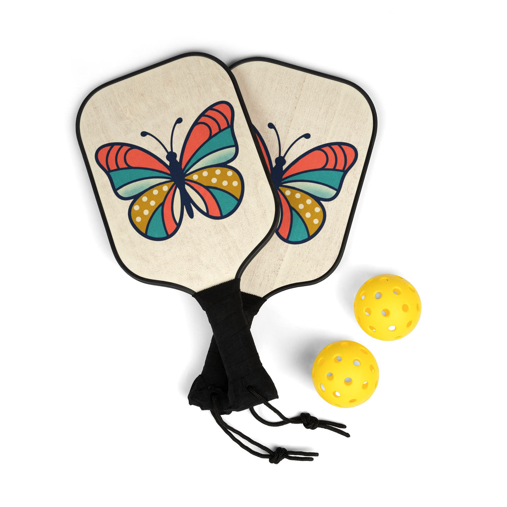 Butterfly Pickleball Paddle Set — Colorful Retro Design Pickleball Kit with Balls