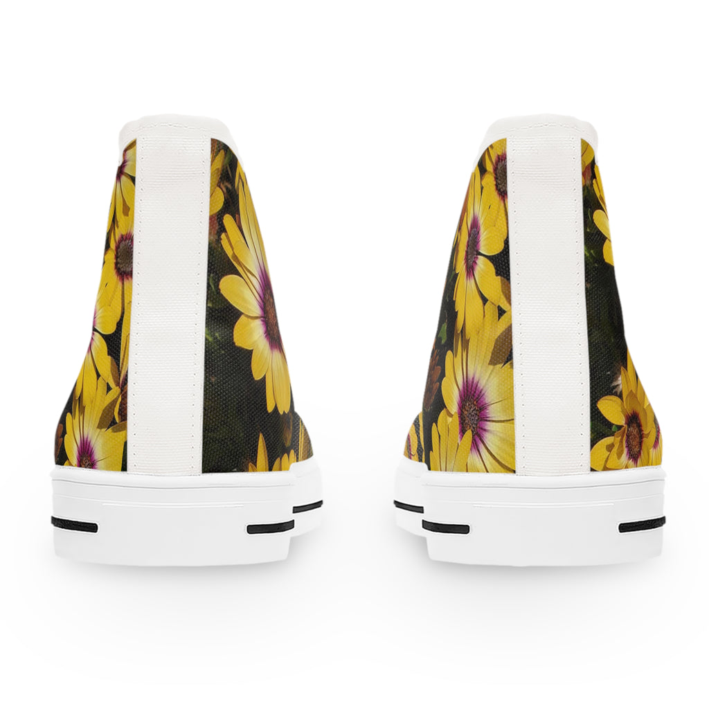 Yellow Daisy High-Top Sneakers — Floral Women's Casual Shoes
