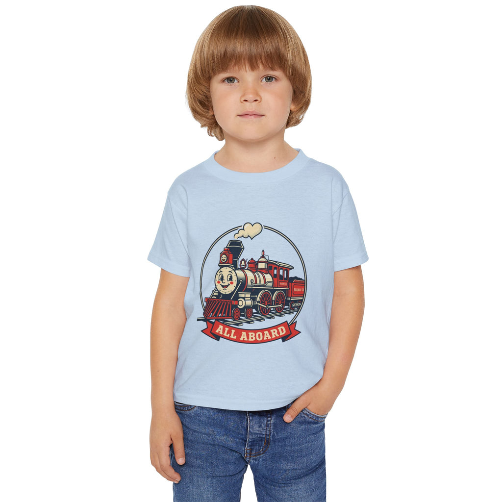Camiseta para niños pequeños — Gráfico de tren clásico "¡Todos a bordo!"
