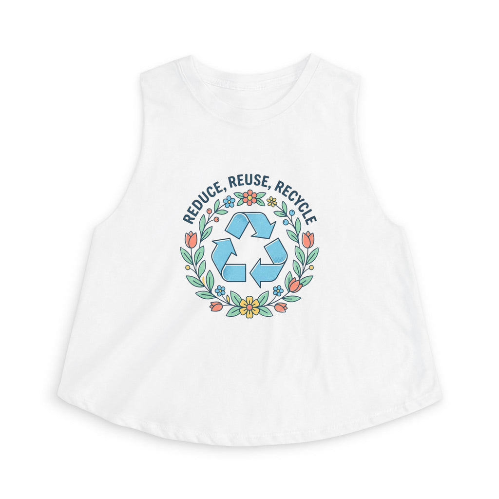 Top Corto Floral Ecológico — Camiseta Corta sin Mangas de Mujer "Reduce, Reutiliza, Recicla"