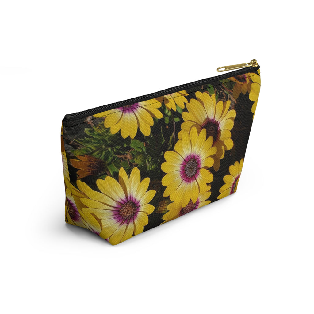 Yellow Daisy Floral Accessory Pouch — T‑Bottom Cosmetic Bag