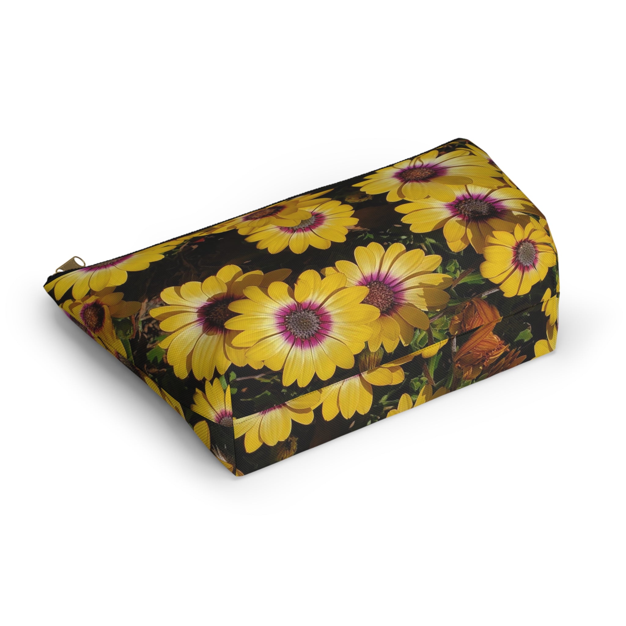 Yellow Daisy Floral Accessory Pouch — T‑Bottom Cosmetic Bag