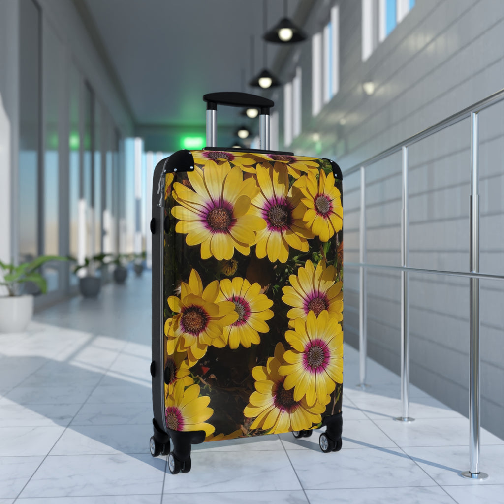 Maleta floral de margaritas amarillas | Equipaje de flores brillantes