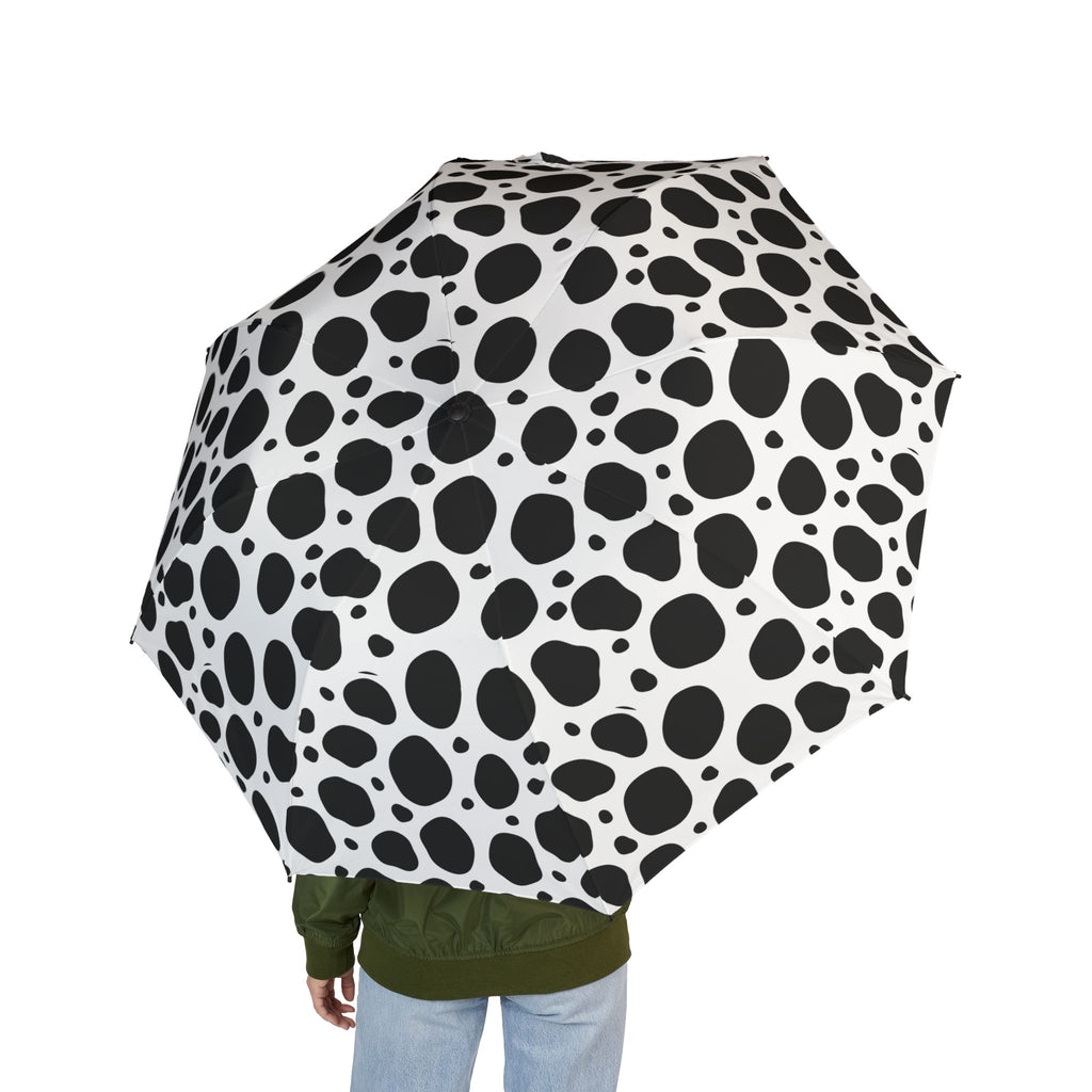Black Spotted Foldable Umbrella — Compact Black & White Rain Parasol
