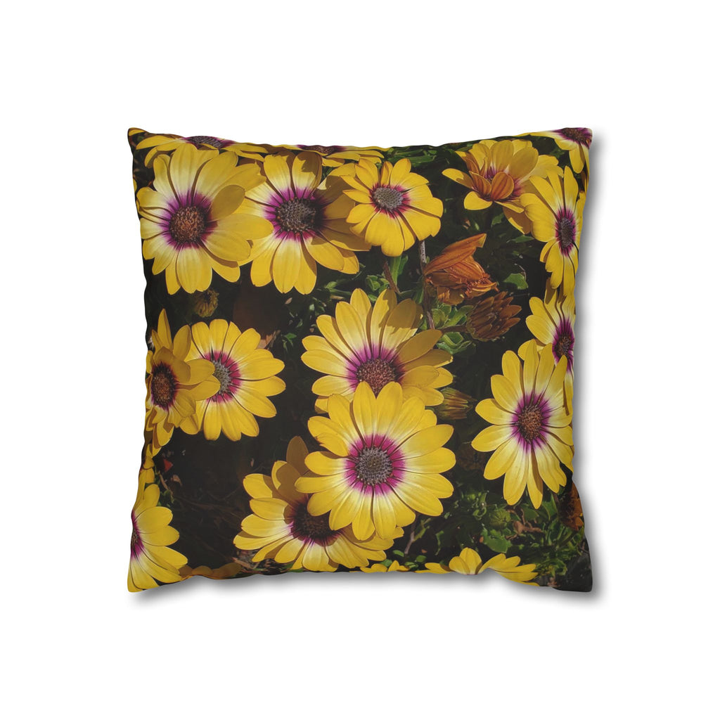 Funda de almohada cuadrada de lona de poliéster con diseño floral de margarita amarilla | Decoración botánica para el hogar