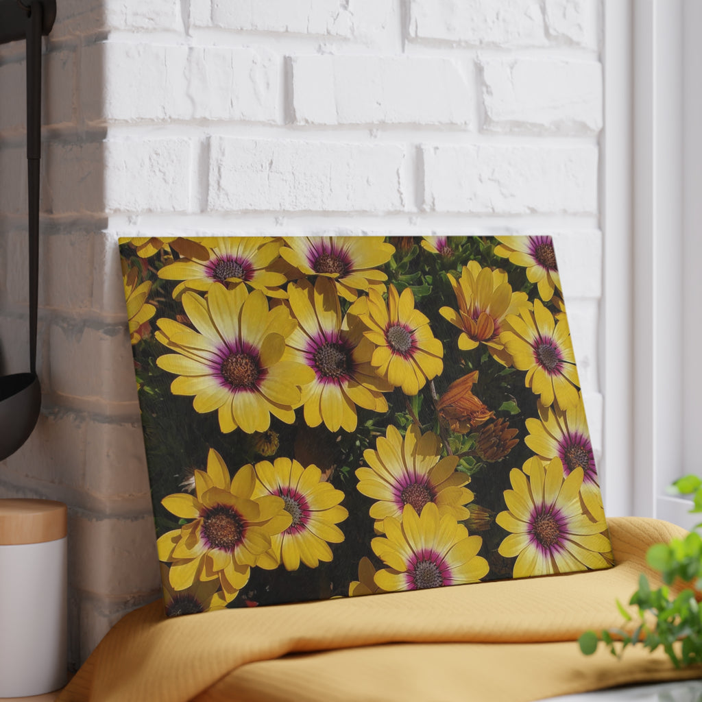 Glass Cutting Board - Yellow Daisy Floral Tempered Glass Chopping Board