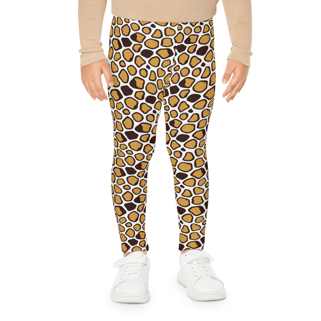 Giraffe Print Kids Leggings — Brown & Gold Animal Pattern