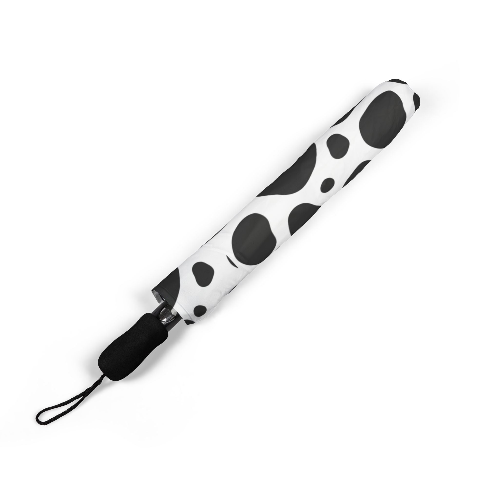 Black Spotted Foldable Umbrella — Compact Black & White Rain Parasol
