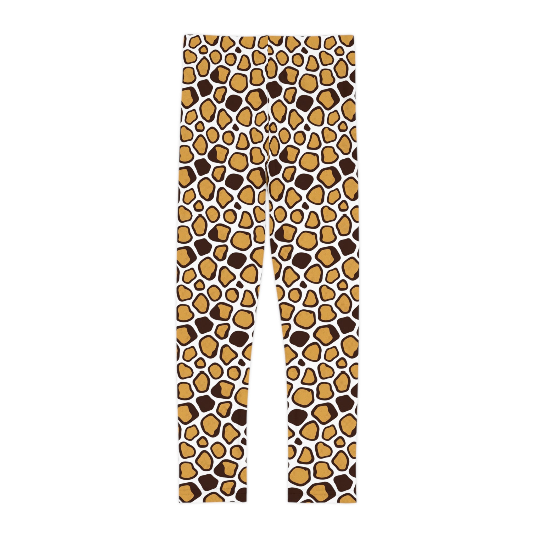 Giraffe Print Kids Leggings — Brown & Gold Animal Pattern