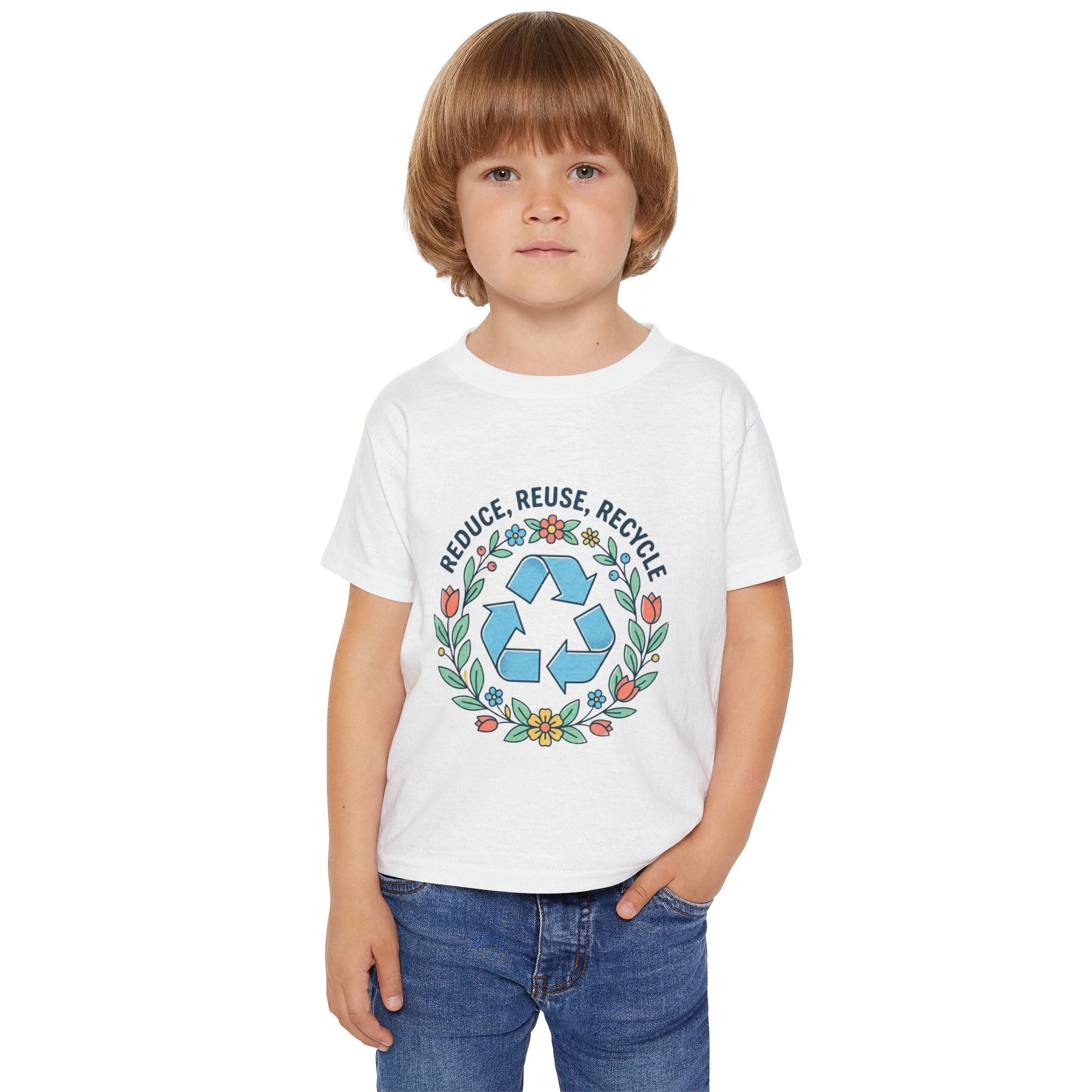 Camiseta de niño pequeño - Símbolo de reciclaje floral "Reducir, Reutilizar, Reciclar"