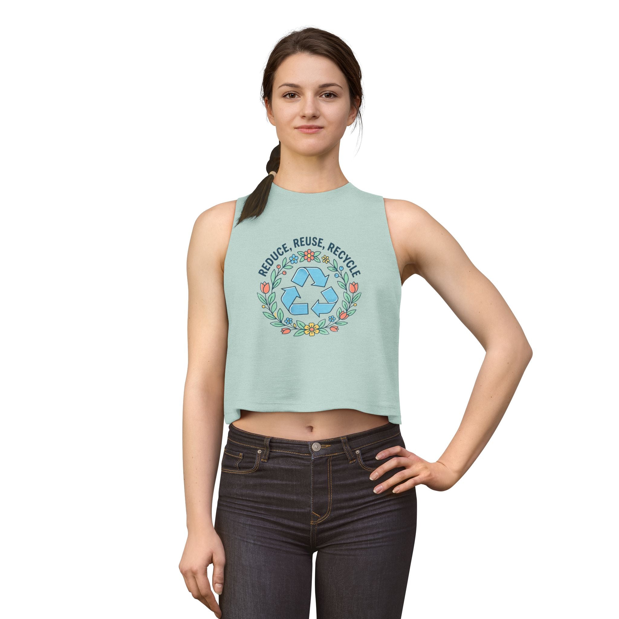 Eco Floral Crop Top — "Reduce, Reuse, Recycle" Women's Crop Tank