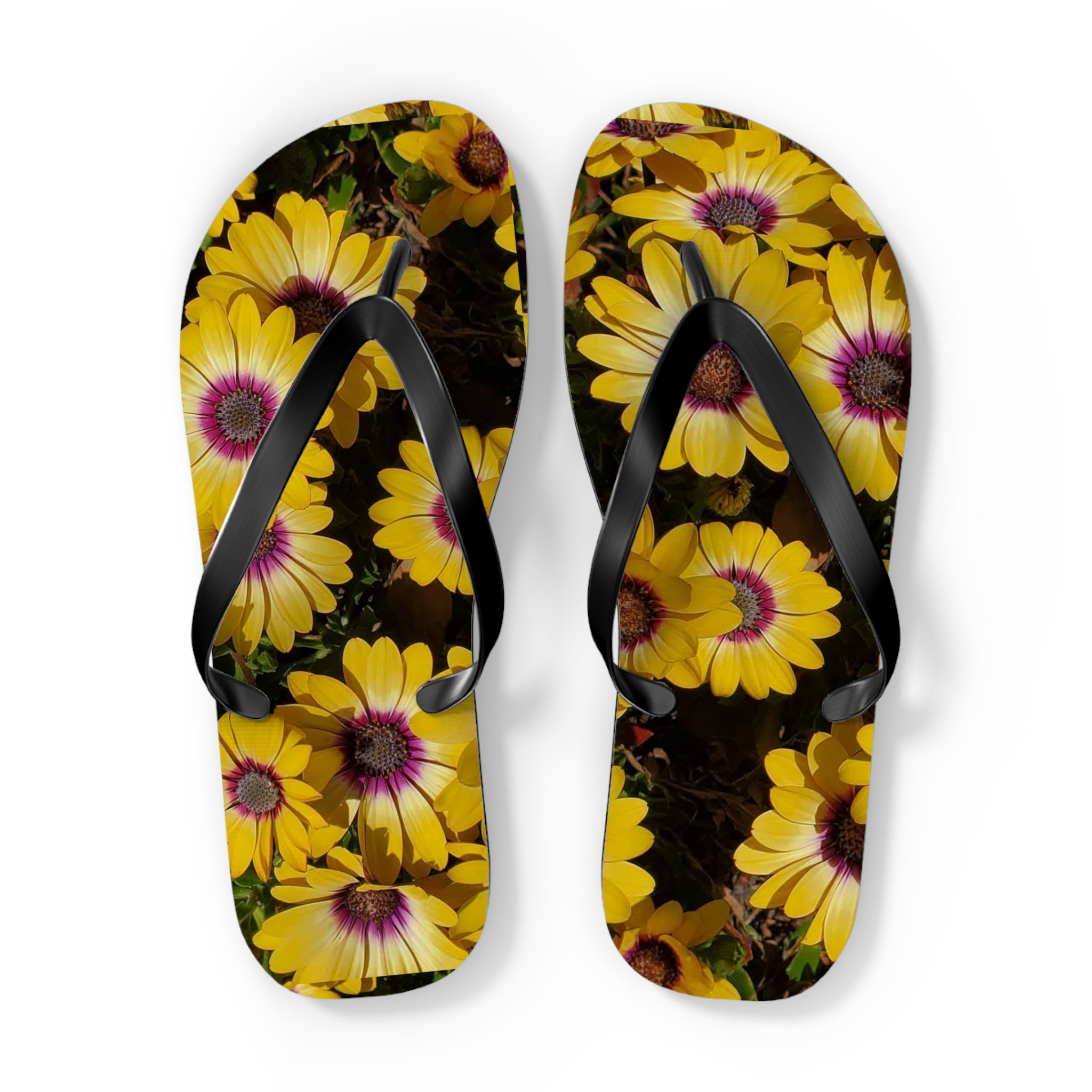 Chanclas amarillas con margaritas - Sandalias florales de playa