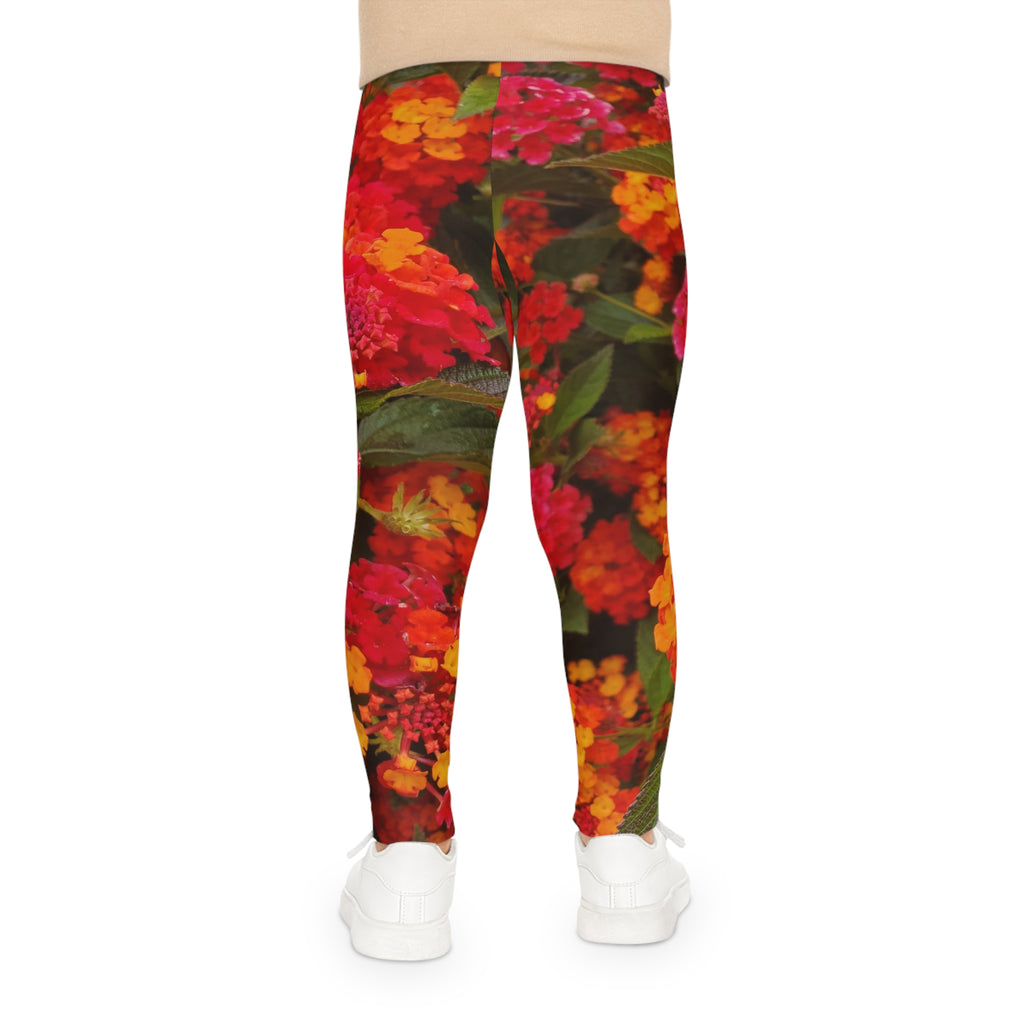 Leggings florales Lantana para niños — Estampado integral rojo y naranja brillante