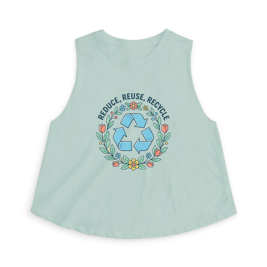 Top Corto Floral Ecológico — Camiseta Corta sin Mangas de Mujer "Reduce, Reutiliza, Recicla"