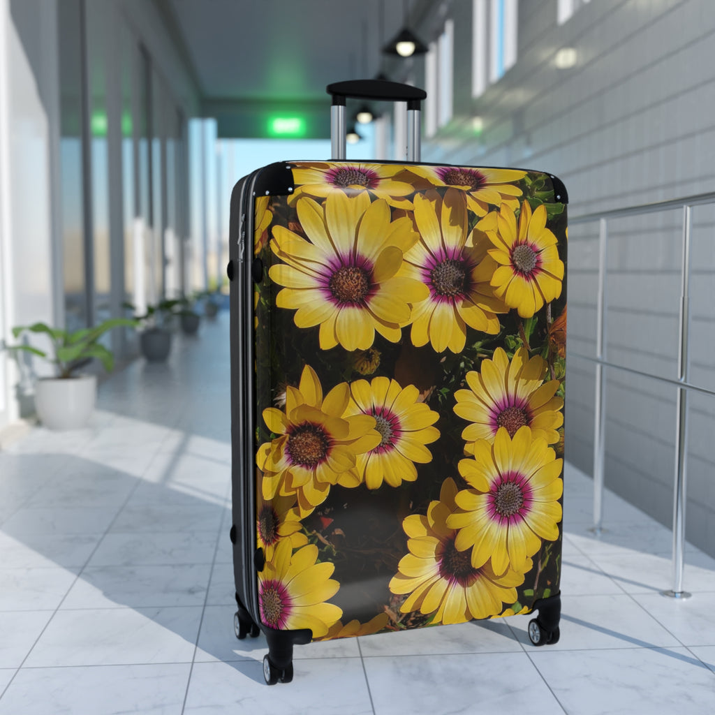 Maleta floral de margaritas amarillas | Equipaje de flores brillantes