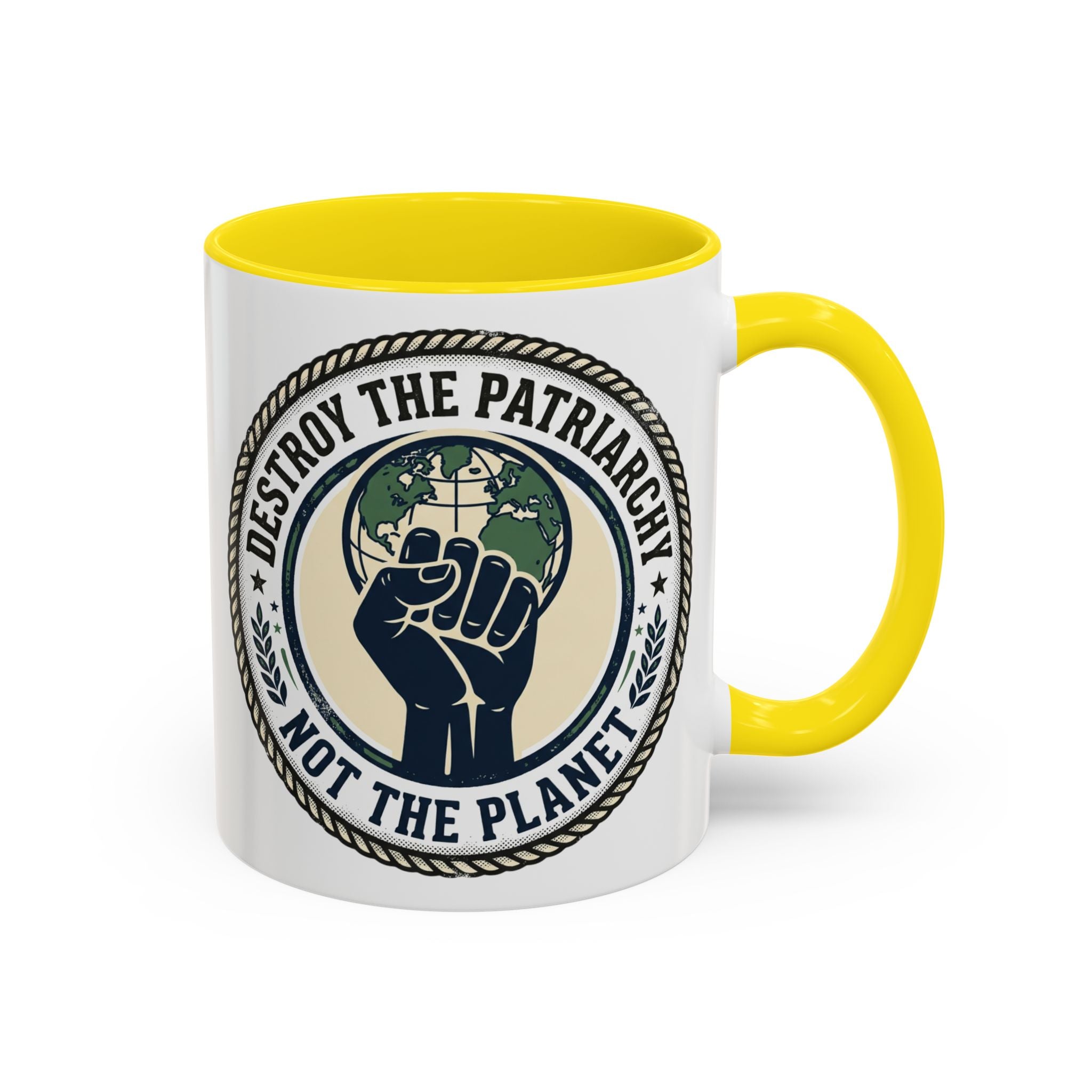 Destroy the Patriarchy Not the Planet Coffee Mug – Feminist Eco Justice Accent Mug (11/15oz)