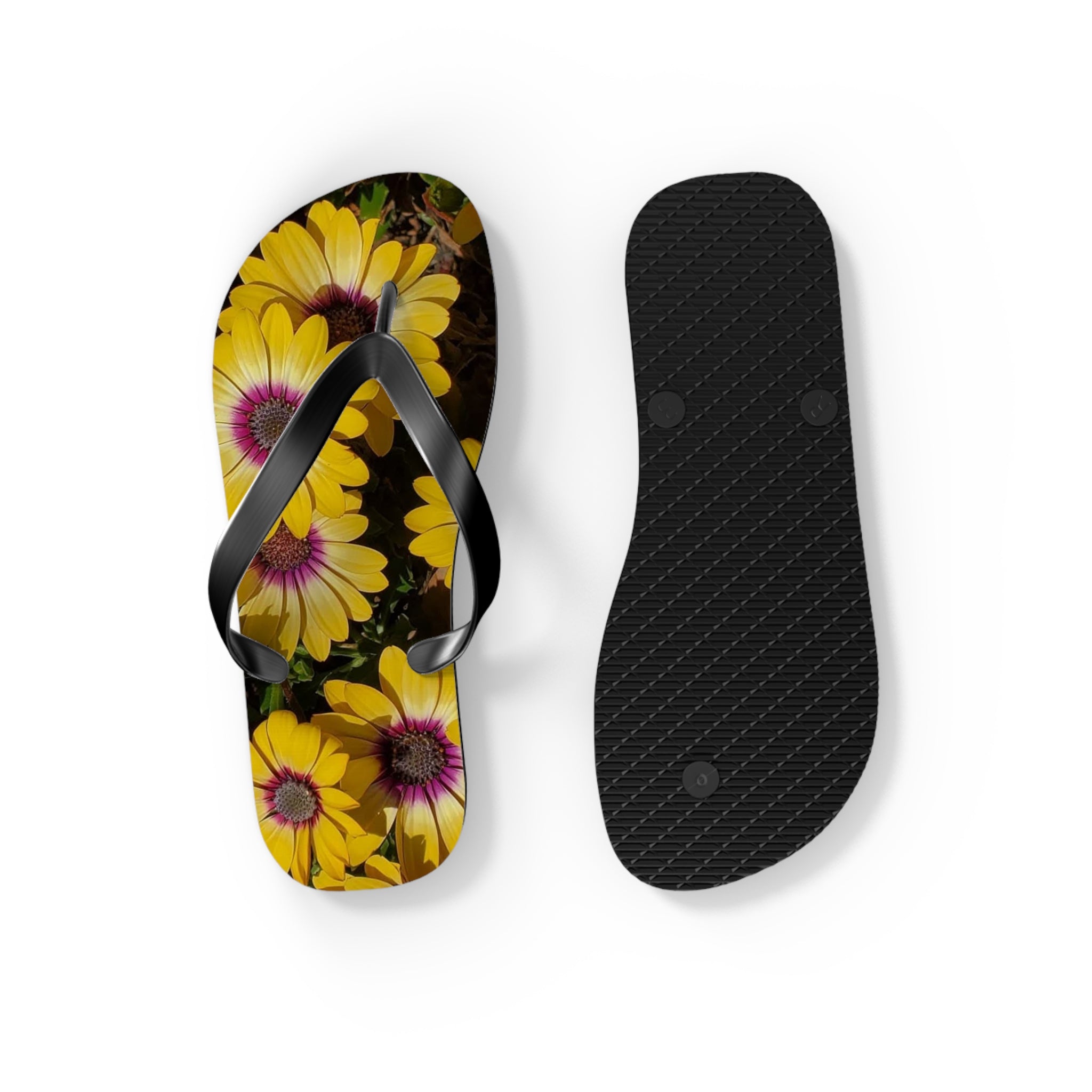 Chanclas amarillas con margaritas - Sandalias florales de playa