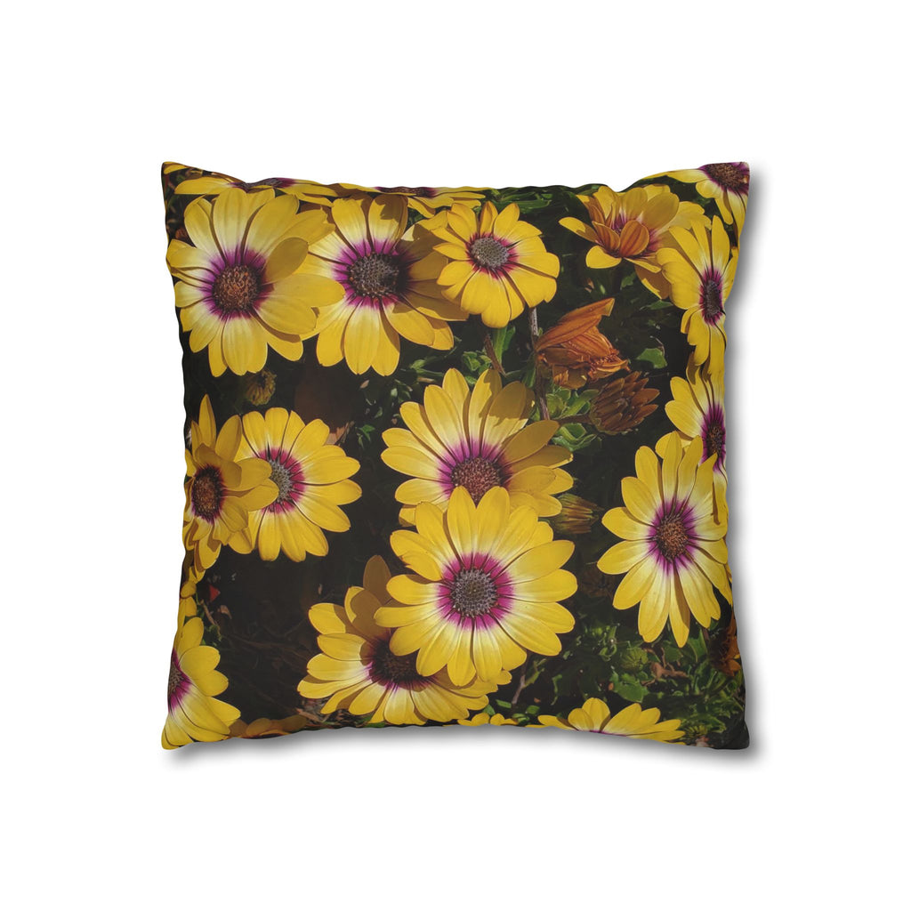 Funda de almohada cuadrada de lona de poliéster con diseño floral de margarita amarilla | Decoración botánica para el hogar
