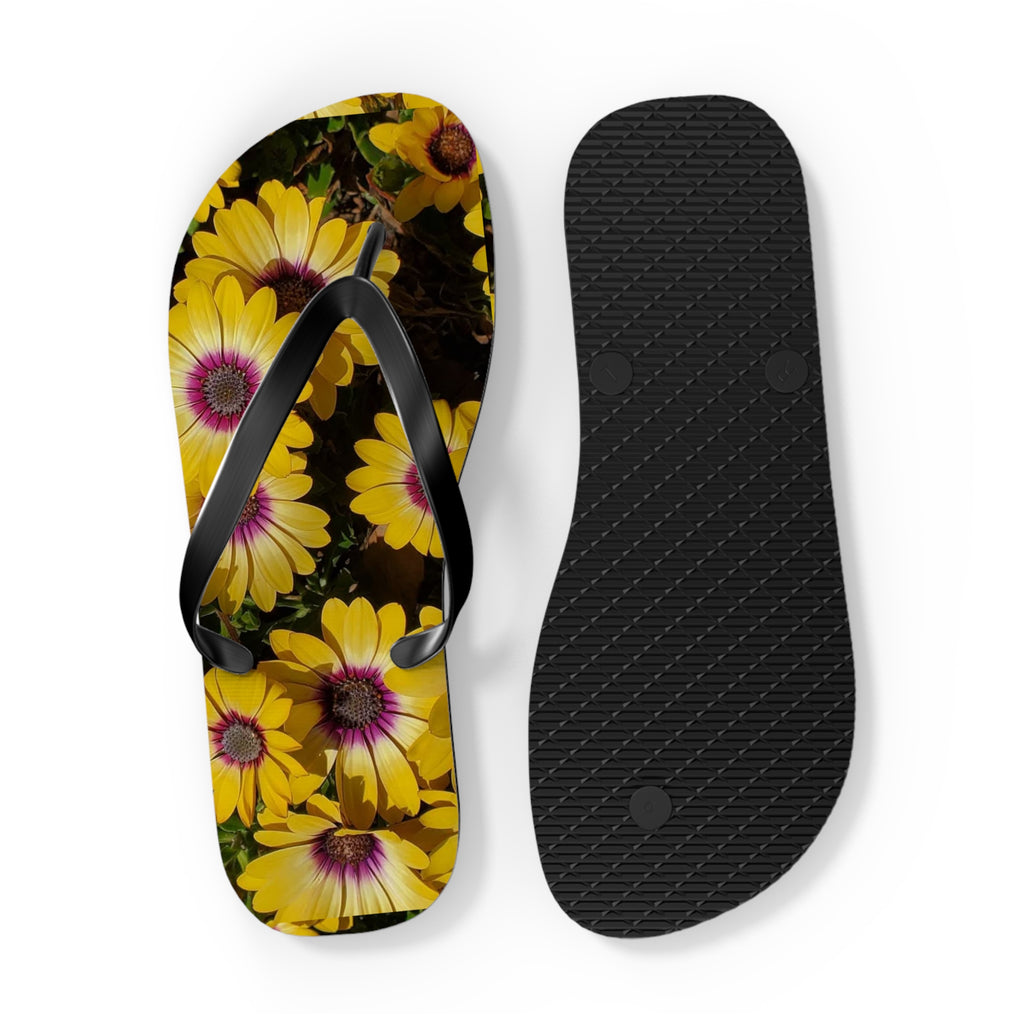 Chanclas amarillas con margaritas - Sandalias florales de playa