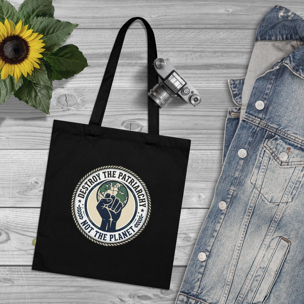 Bolsa de tela Destruye el Patriarcado No el Planeta | Diseño de Puño Feminista Ecológico