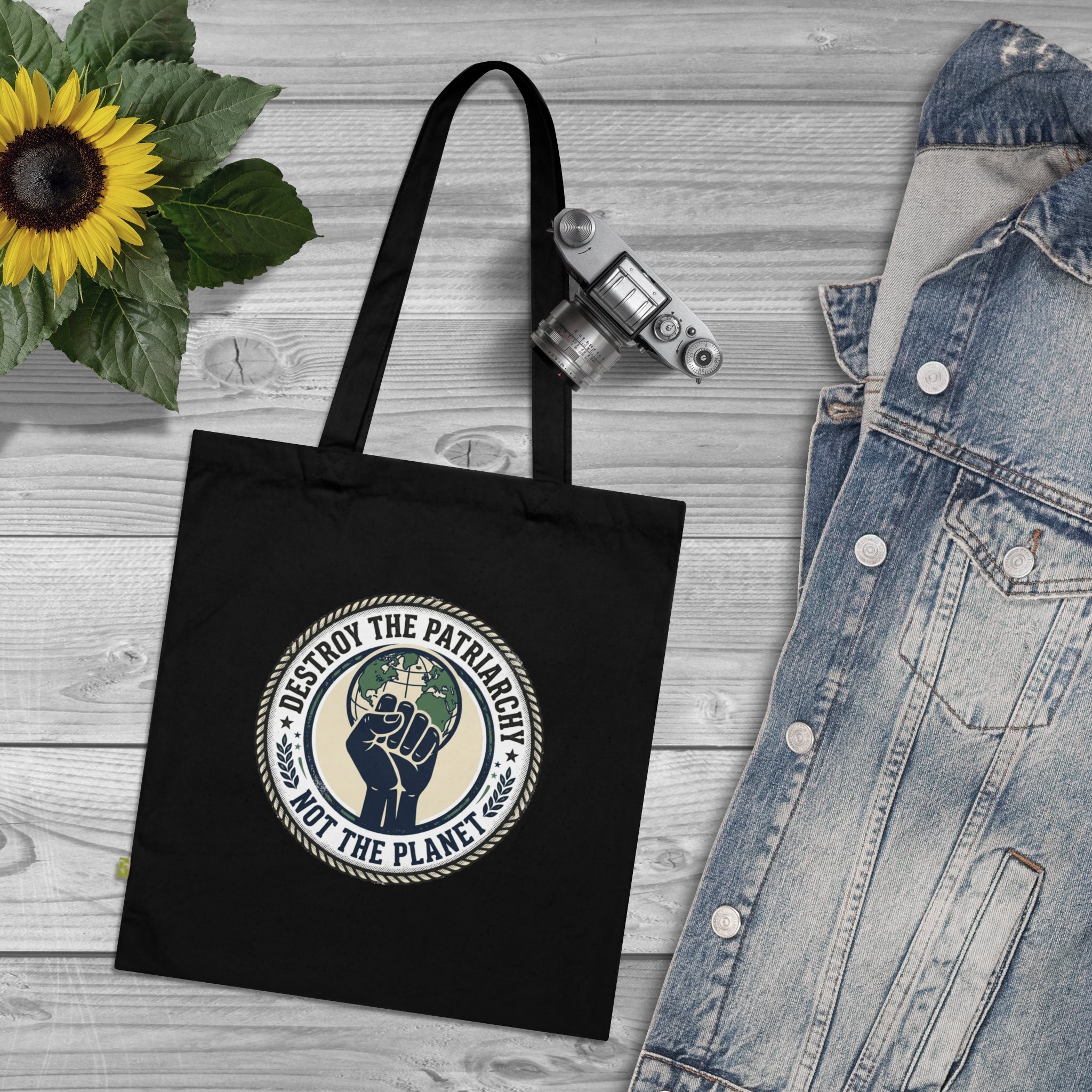Destroy the Patriarchy Not the Planet Tote Bag | Feminist Eco Fist Design