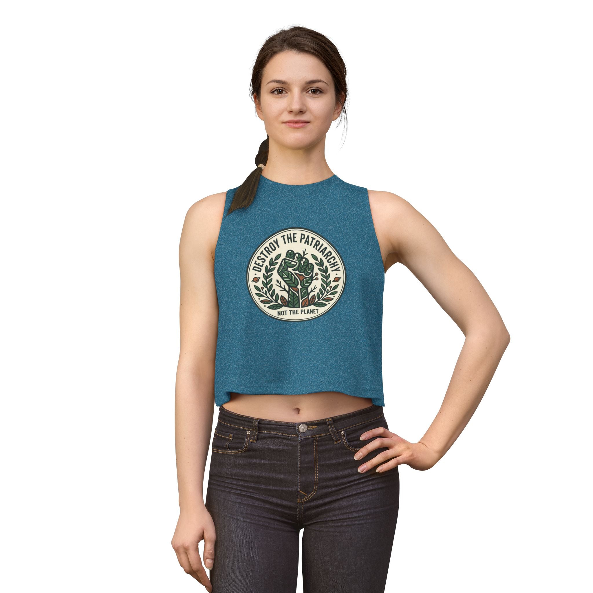 Crop Top - "Destroy the Patriarchy, Not the Planet" Eco-Feminist Graphic Tank