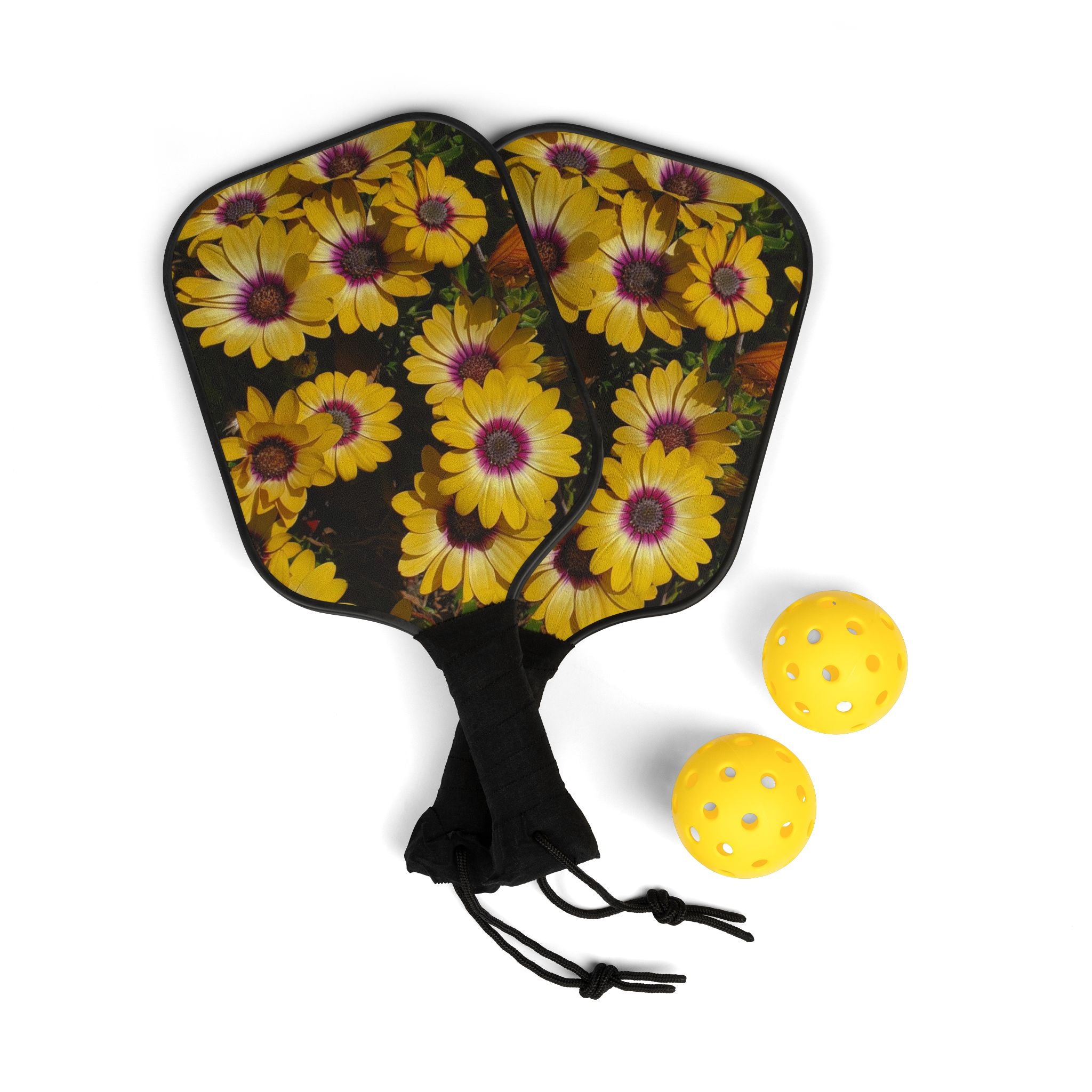 Pickleball Paddles Set – Yellow Daisy Floral Pickleball Kit (2 Paddles + Balls)