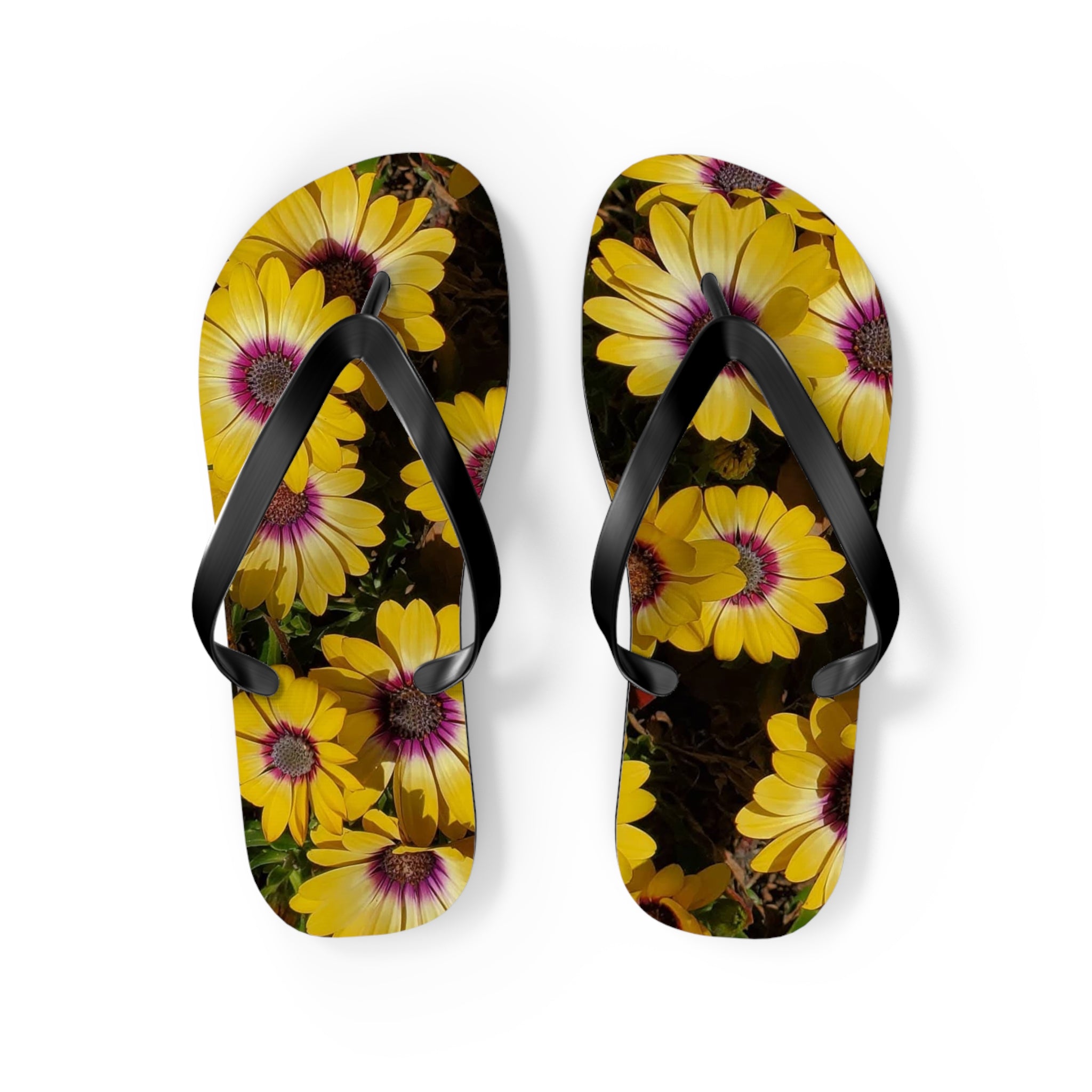 Chanclas amarillas con margaritas - Sandalias florales de playa