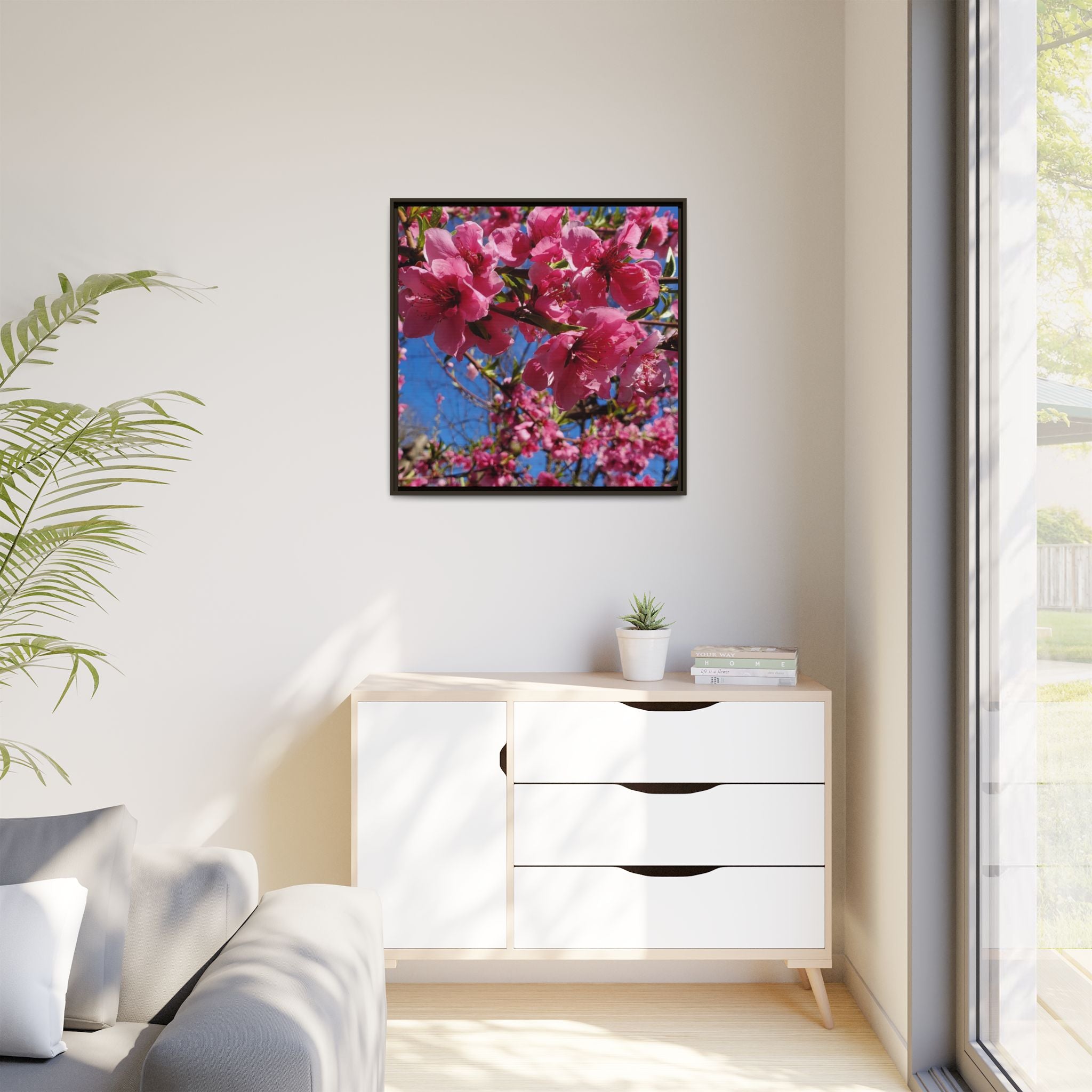 Pink Peach Blossom Framed Canvas Print