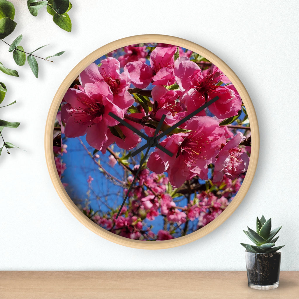 Pink Blossom Wall Clock — Floral Peach Blossom Decorative Clock