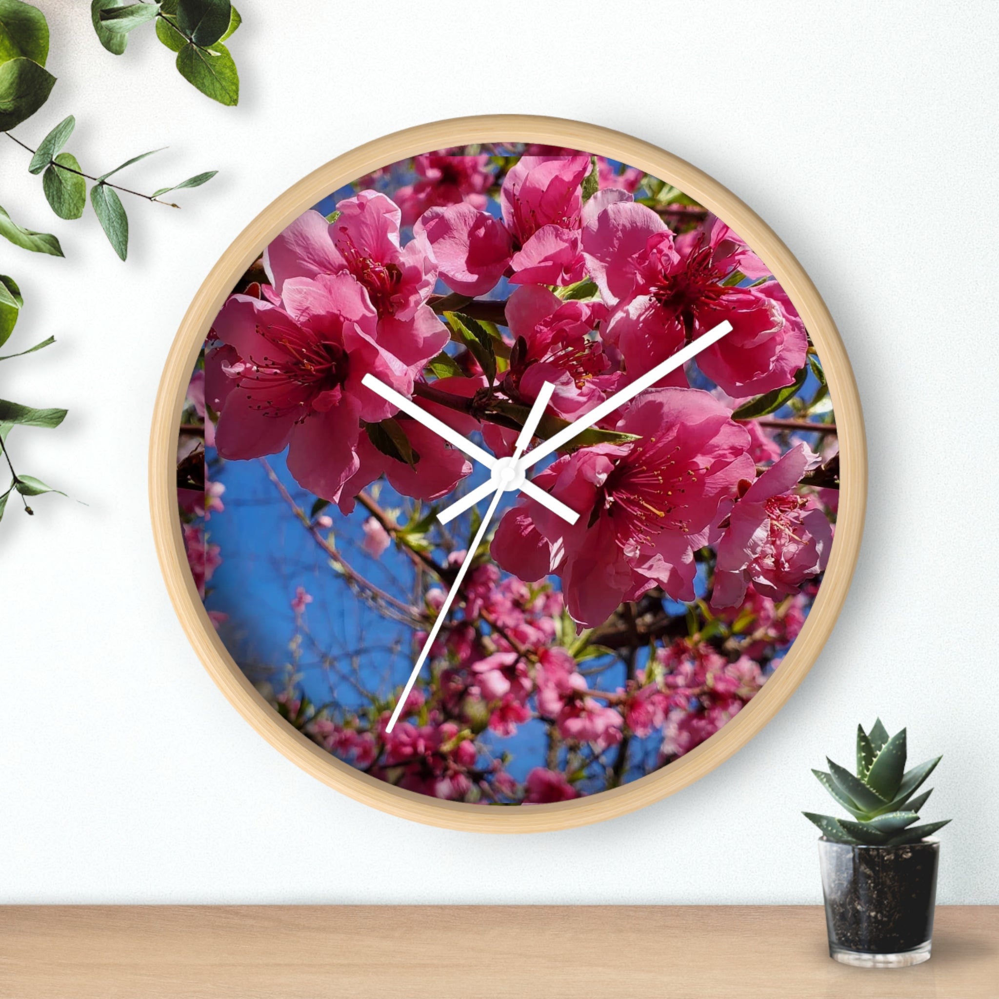 Pink Blossom Wall Clock — Floral Peach Blossom Decorative Clock