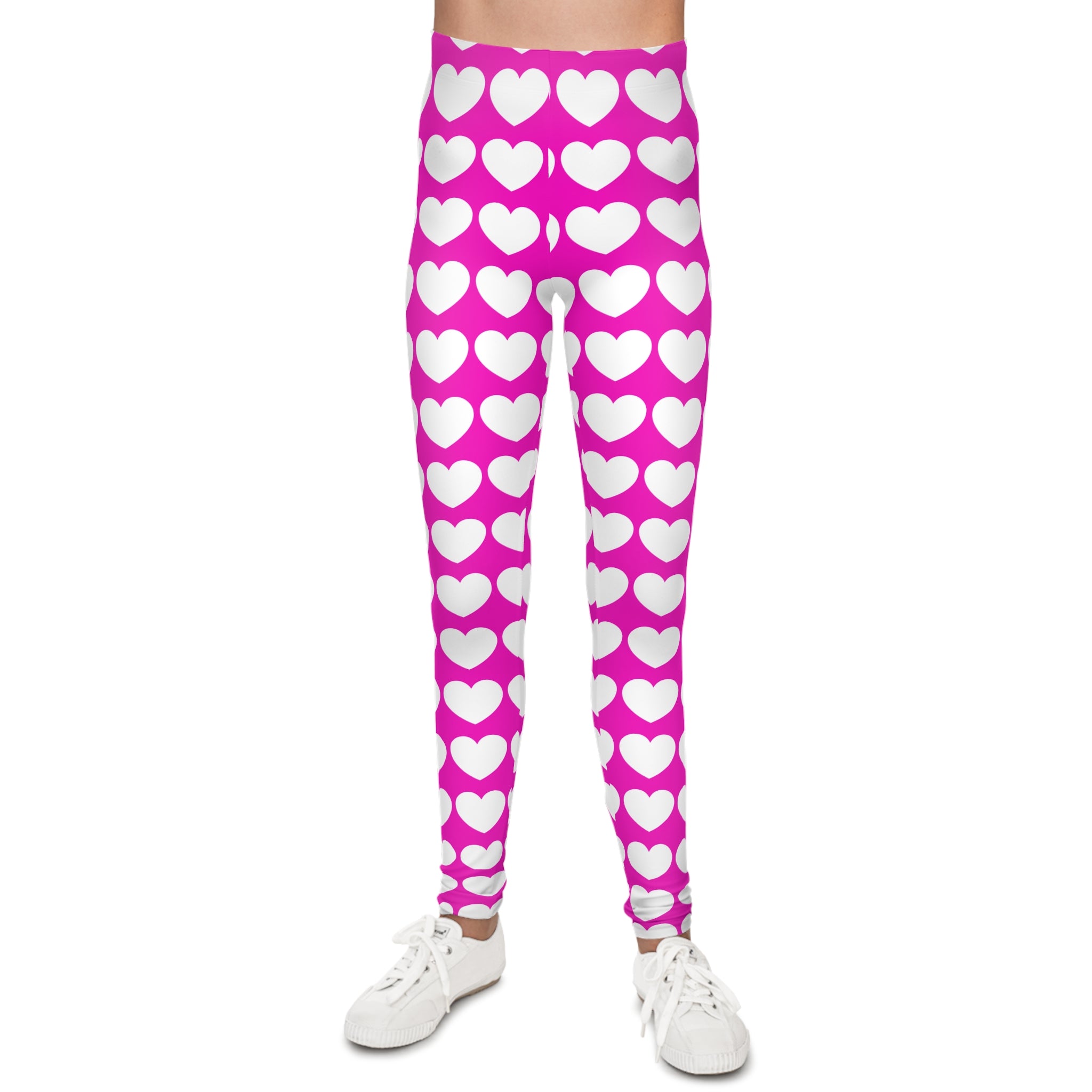 Mallas con estampado de corazones rosas para niños — Pantalones juveniles con estampado total de San Valentín