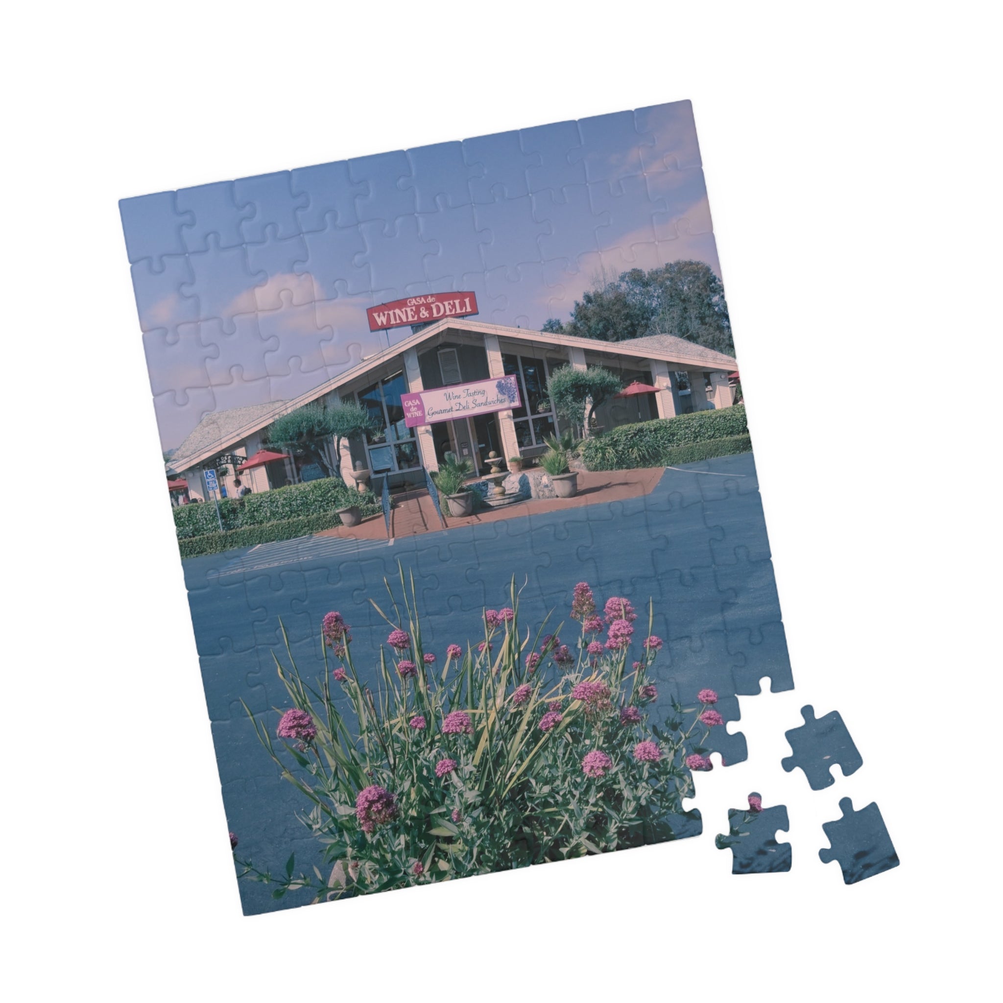 Vintage Oceanside Pavilion Photo Puzzle, 110-1014 Piece Jigsaw | Scenic Floral Foreground