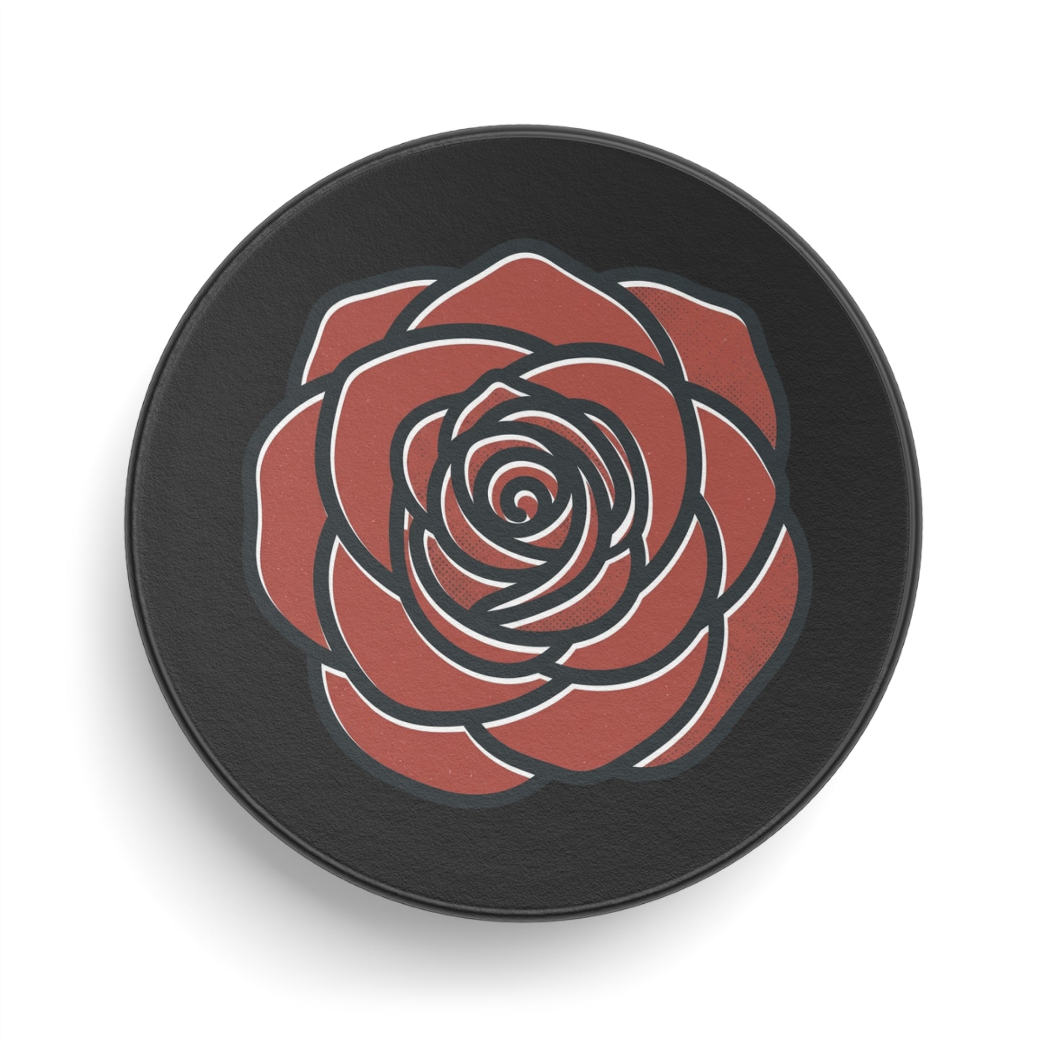 Rose Emblem Hockey Puck — Red Floral Hockey Puck
