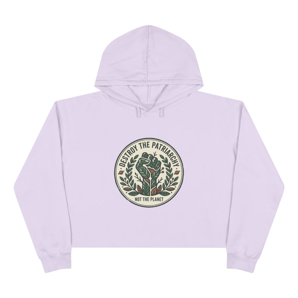 Sudadera corta con capucha y emblema de rosa "Destruye el patriarcado" | Estampado ecológico de plantas